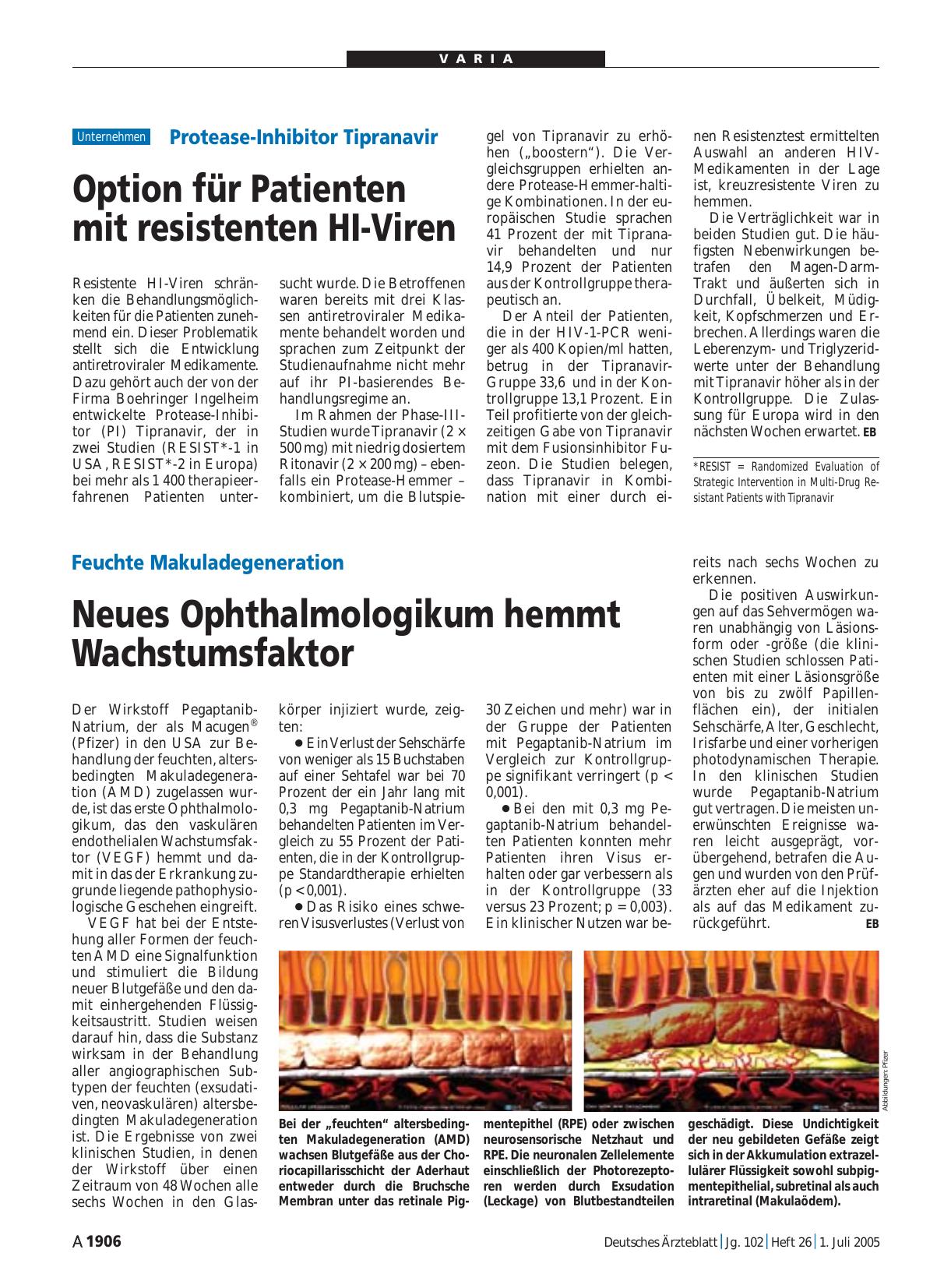 Vorschauseite 1: Protease-Inhibitor Tipranavir: Option für Patienten mit resistenten HI-Viren