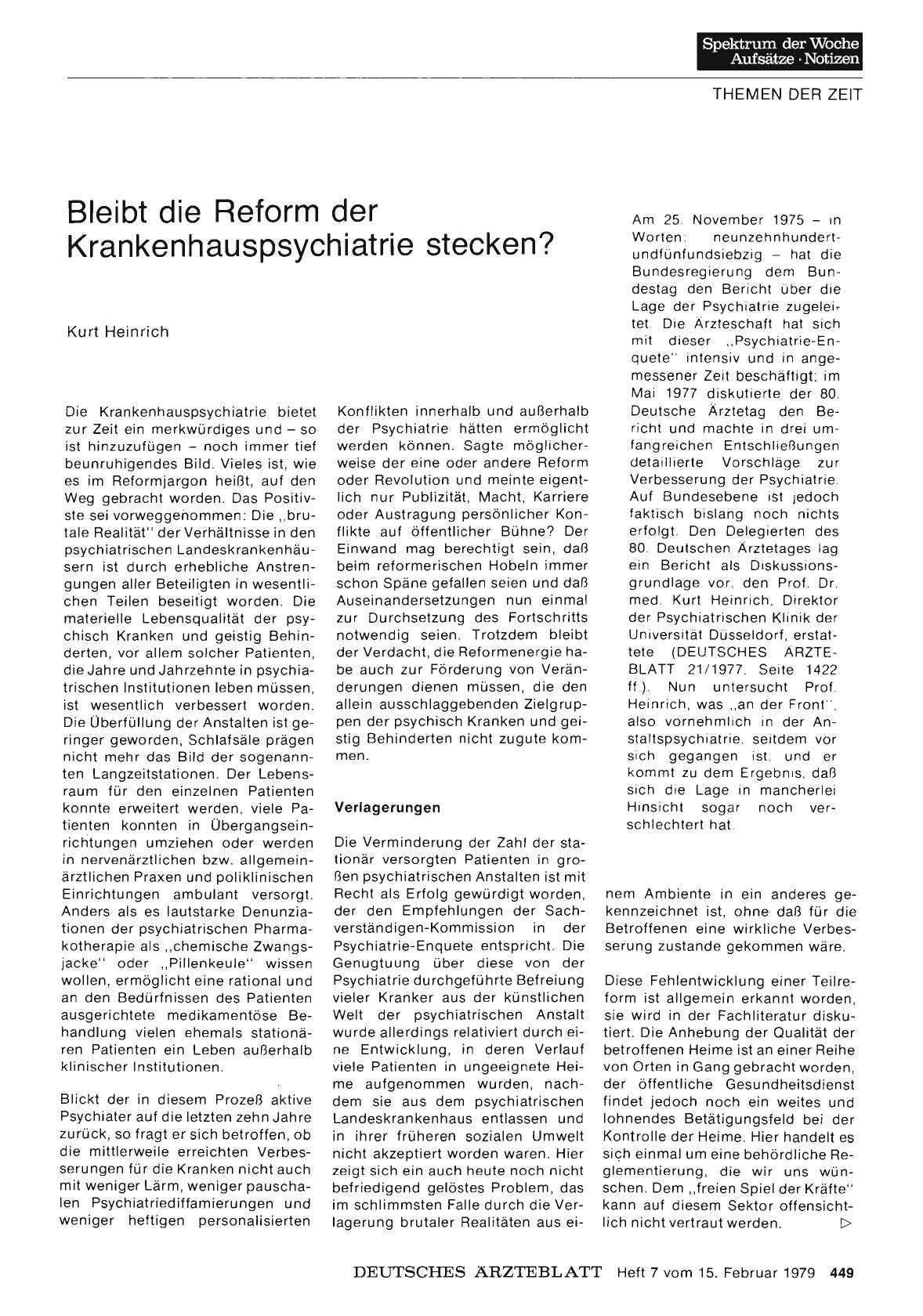 Vorschauseite 1: Bleibt die Reform der Krankenhauspsychiatrie stecken?