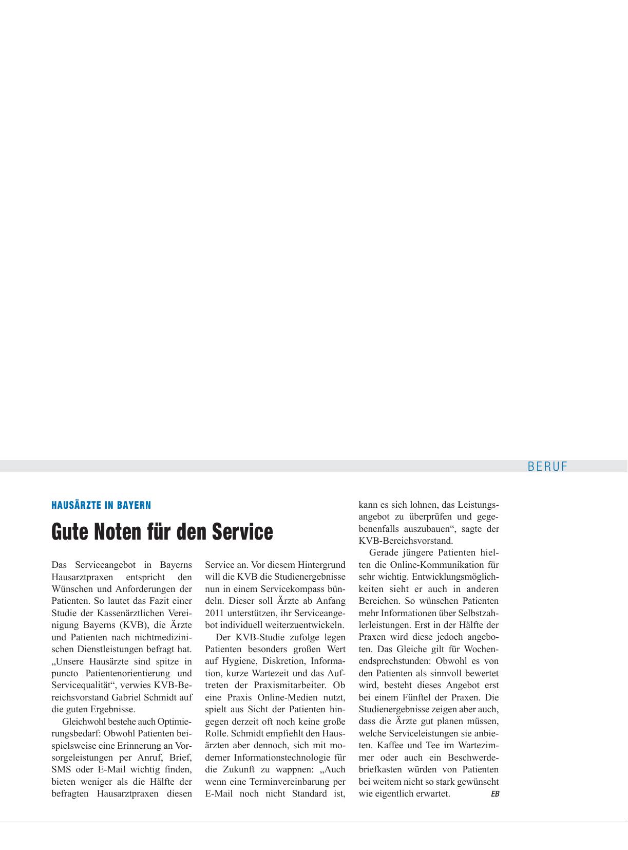 Vorschauseite 1: Hausärzte in Bayern: Gute Noten für den Service