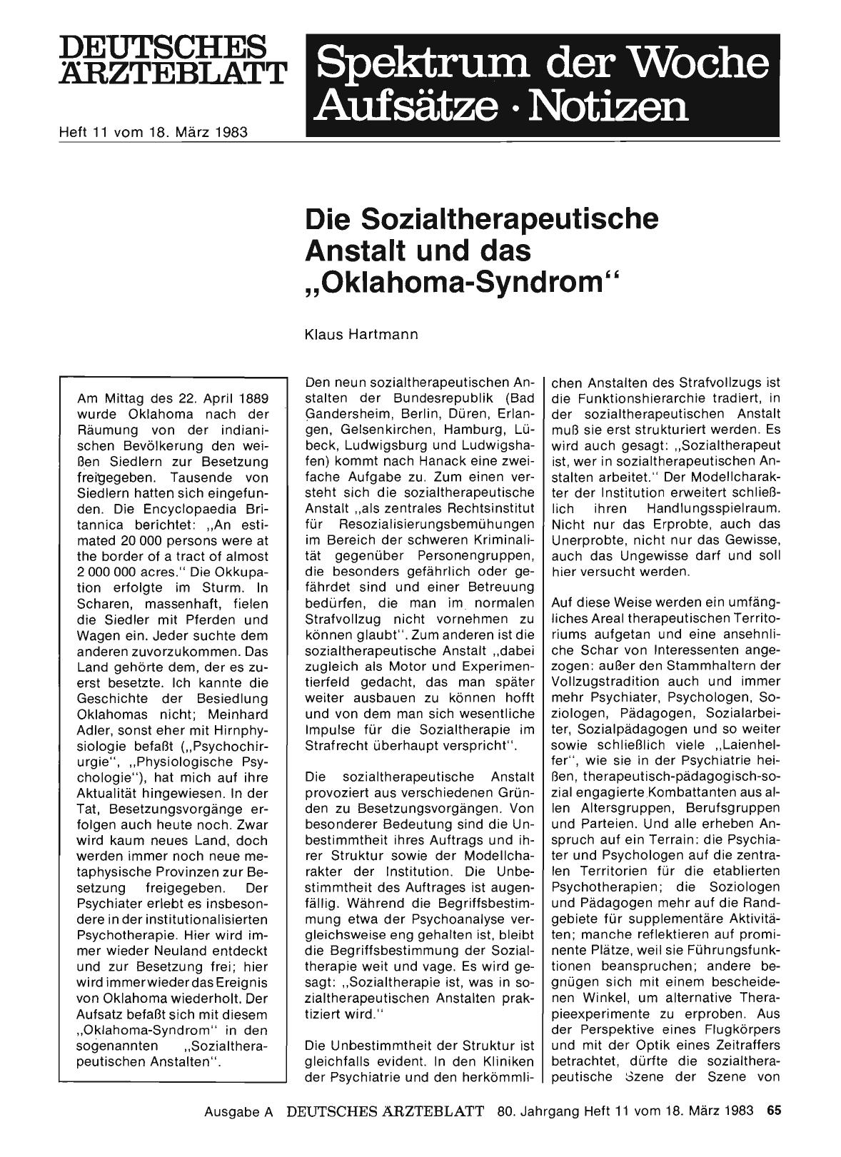 Vorschauseite 1: Die Sozialtherapeutische Anstalt und das „Oklahoma-Syndrom“