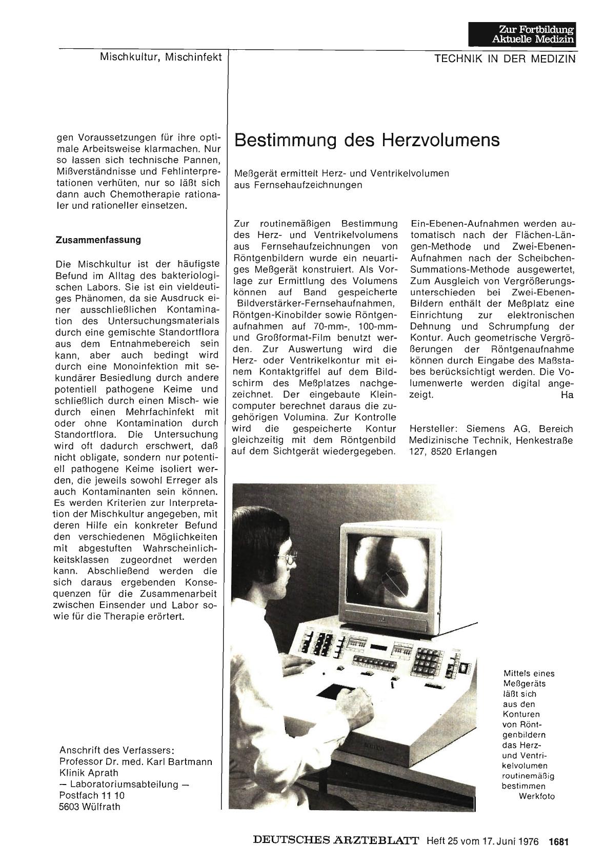 Vorschauseite 1: Bestimmung des Herzvolumens: Meßgerät ermittelt Herzund Ventrikelvolumen aus Fernsehaufzeichnungen
