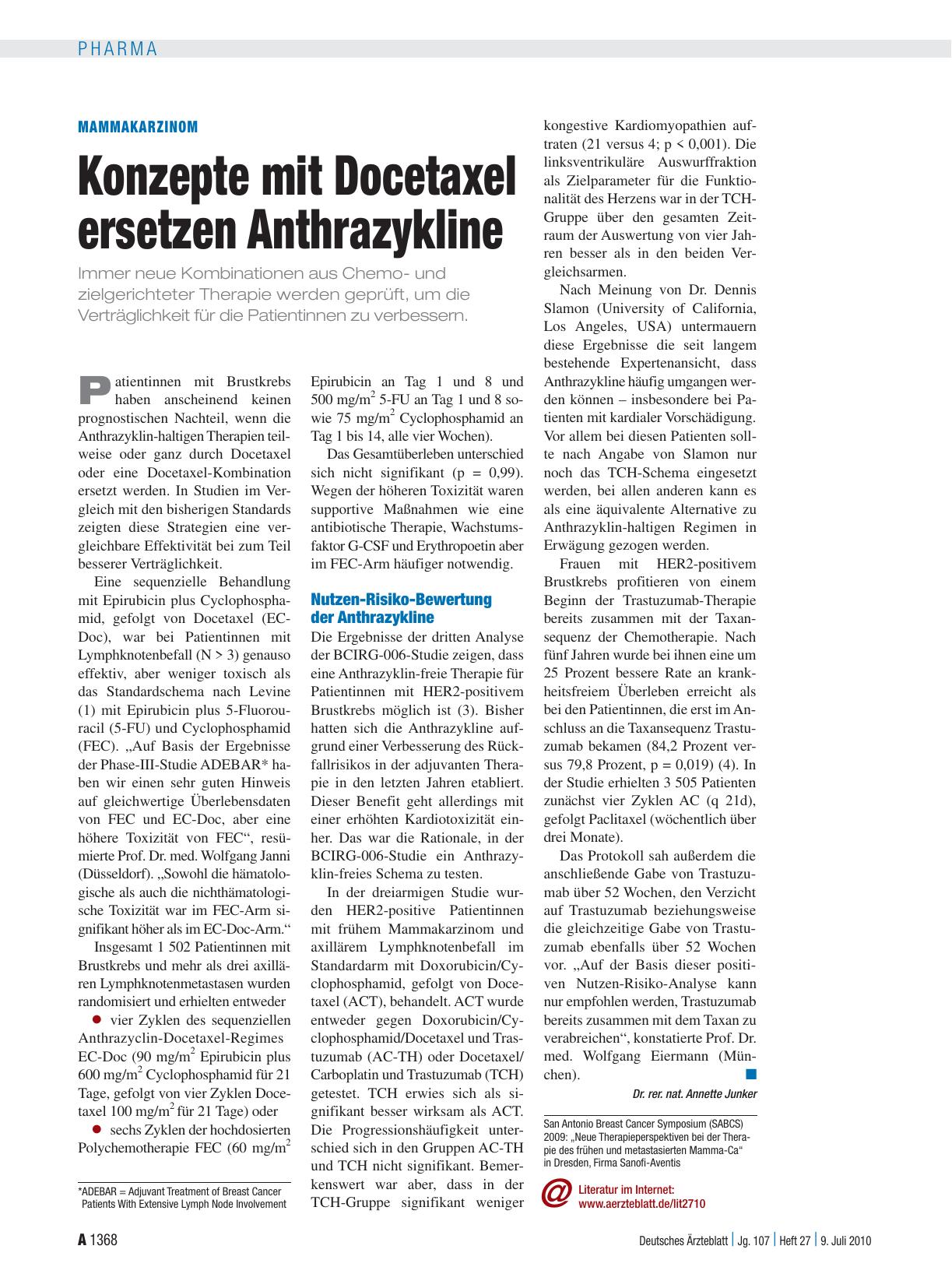 Vorschauseite 1: Mammakarzinom: Konzepte mit Docetaxel ersetzen Anthrazykline