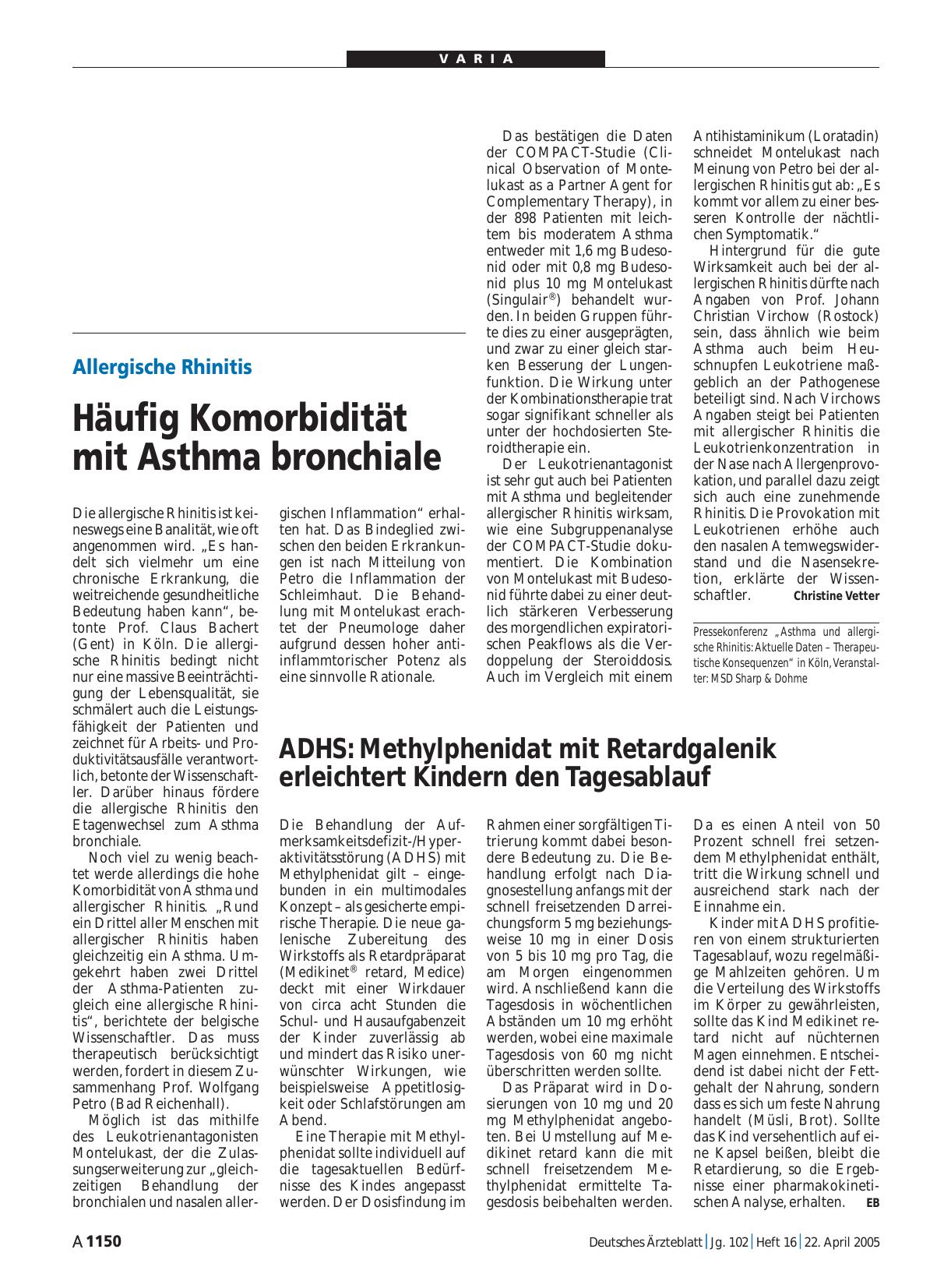 Vorschauseite 1: Allergische Rhinitis: Häufig Komorbidität mit Asthma bronchiale