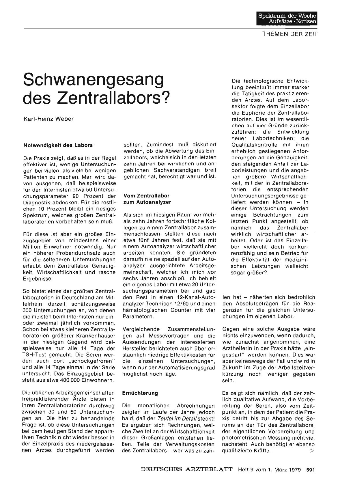 Vorschauseite 1: Schwanengesang des Zentrallabors?