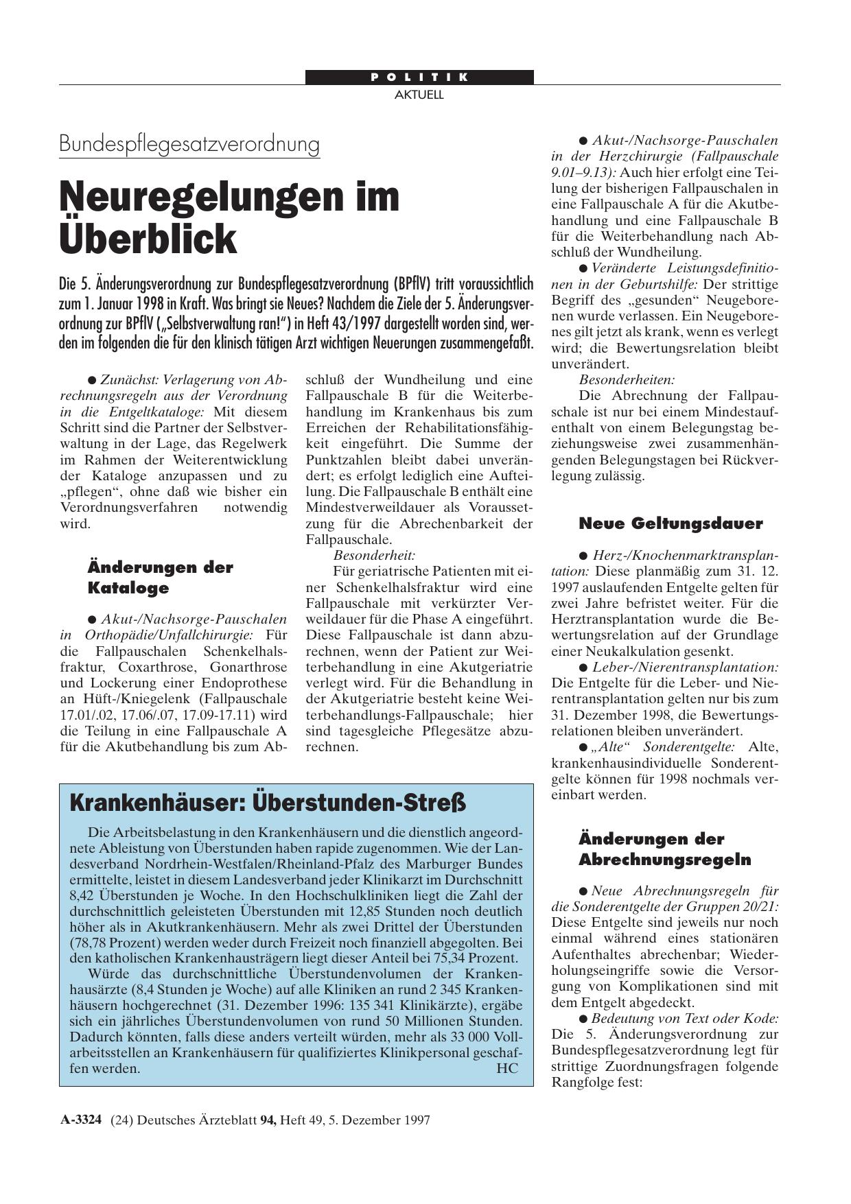 Vorschauseite 1: Bundespflegesatzverordnung: Neuregelungen im Überblick