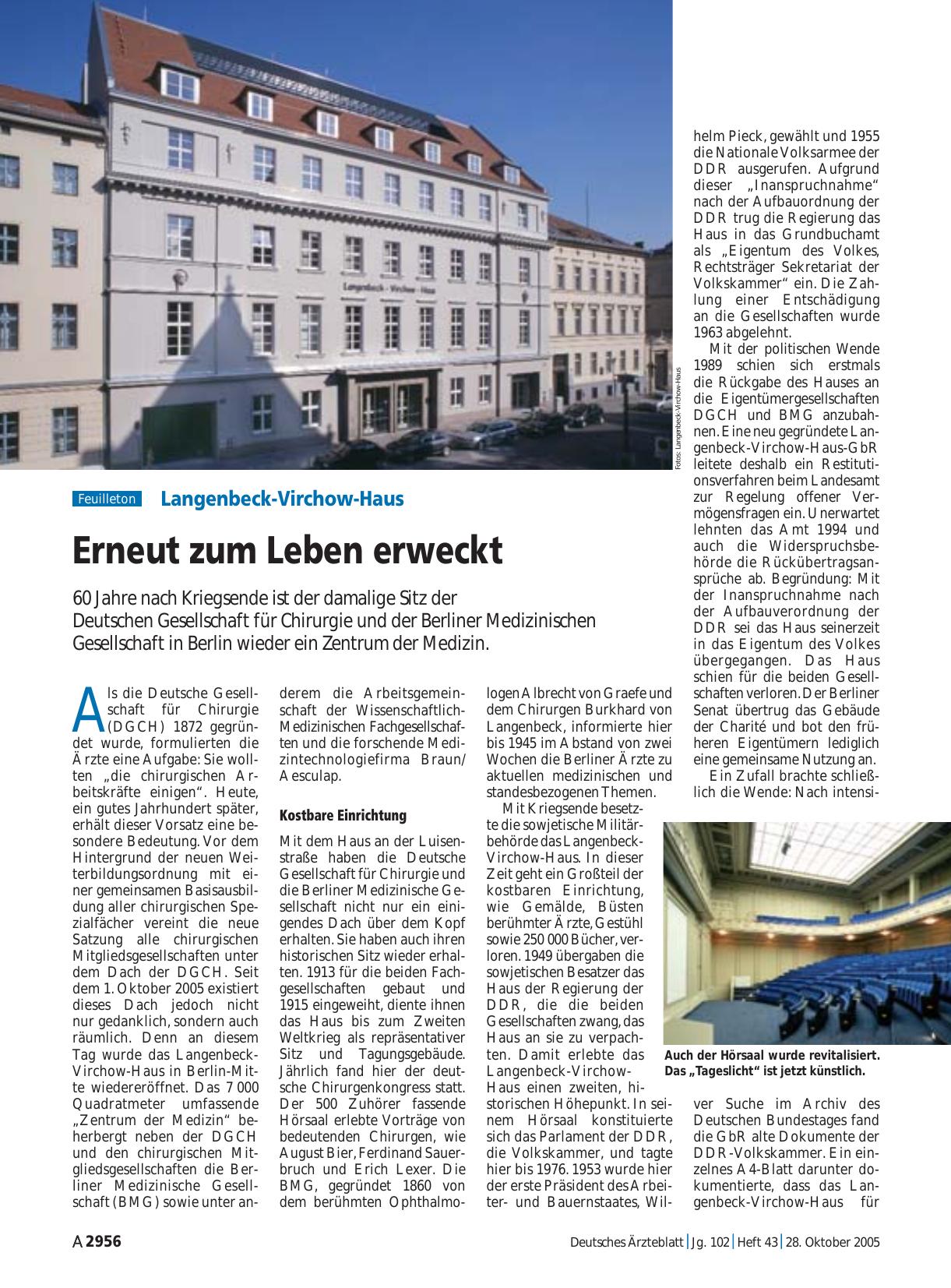 Vorschauseite 1: Langenbeck-Virchow-Haus: Erneut zum Leben erweckt