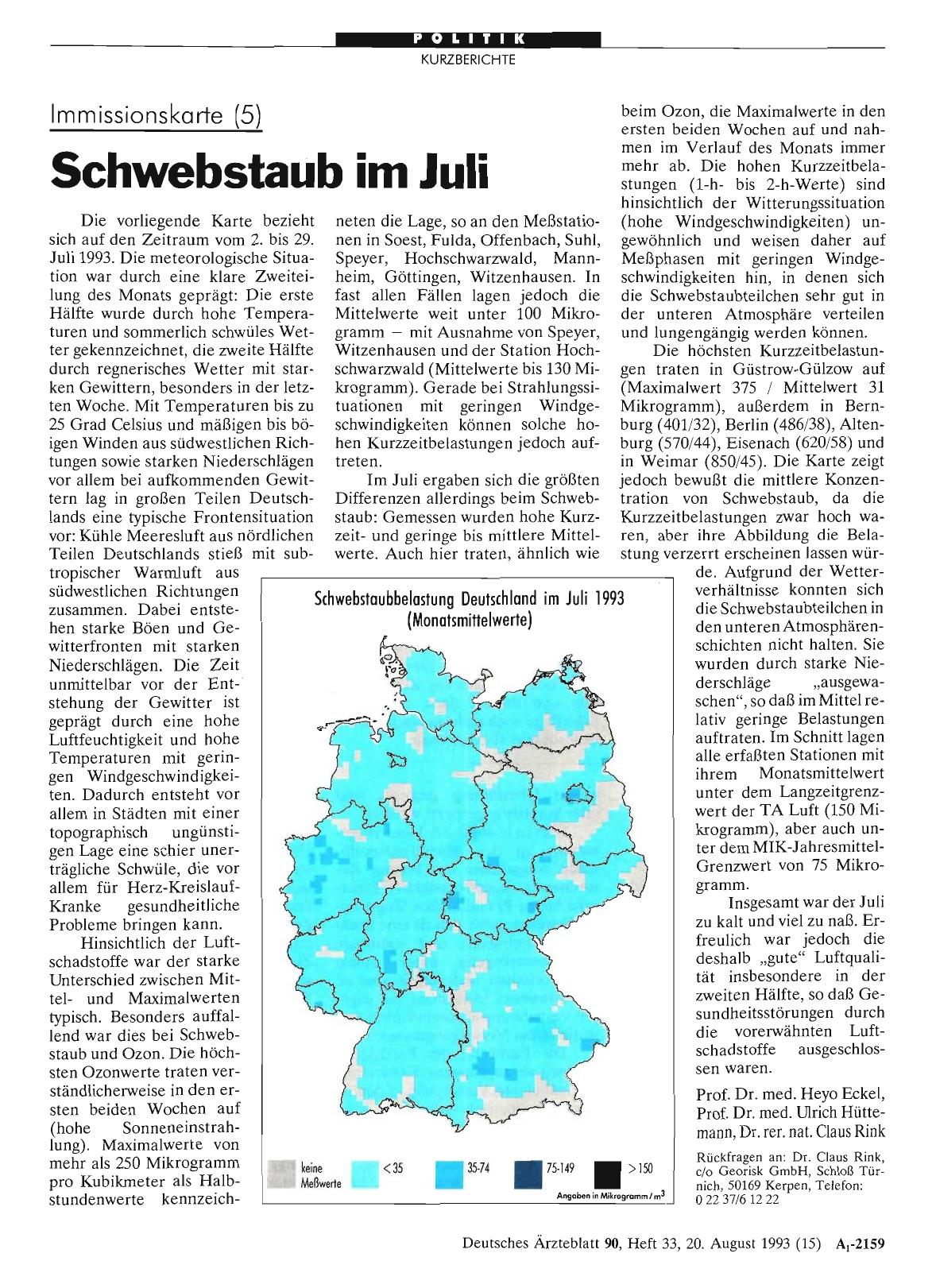 Vorschauseite 1: Immissionskarte (5): Schwebstaub im Juli