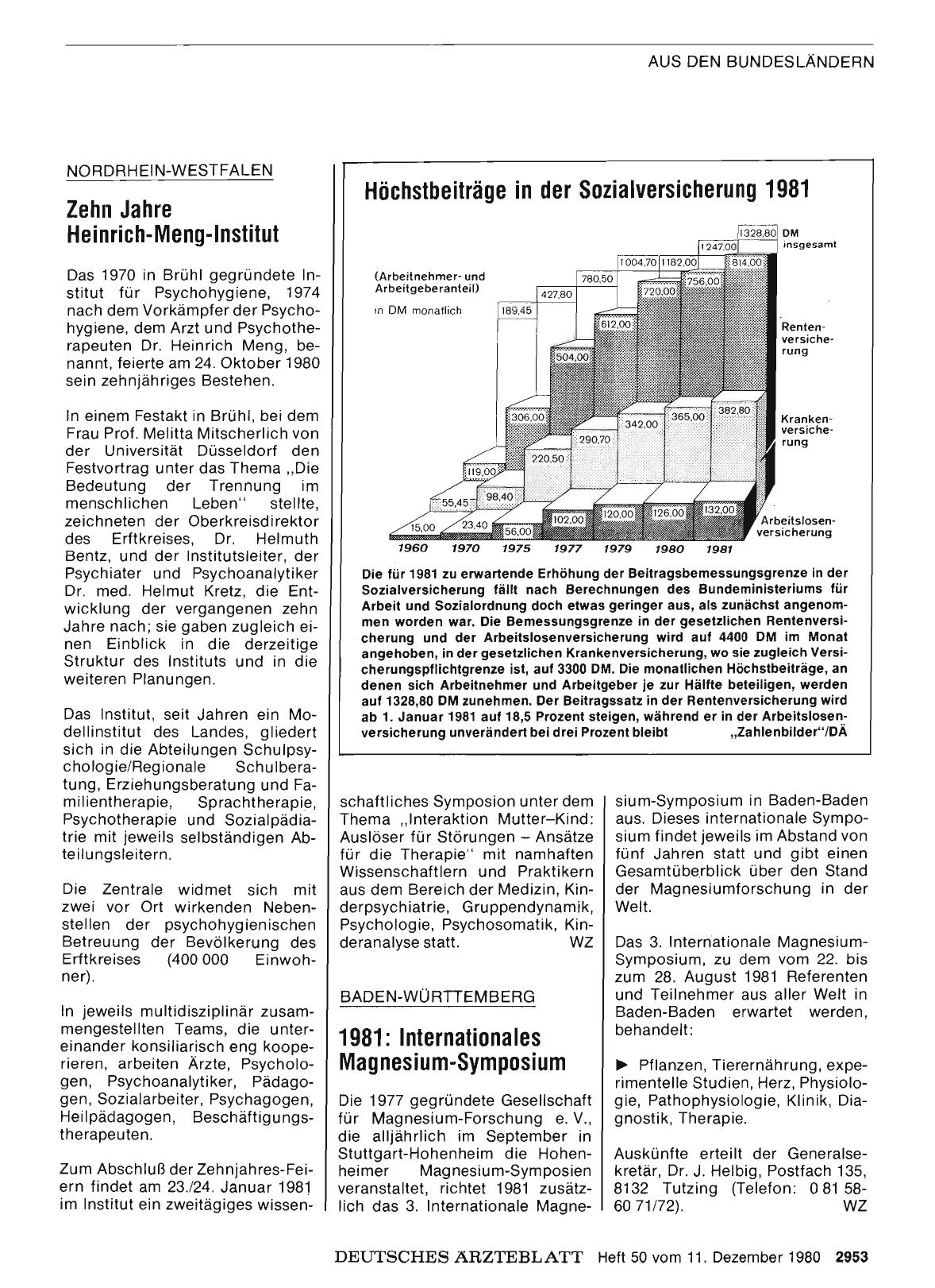 Vorschauseite 1: NORDRHEIN-WESTFALEN: Zehn Jahre Heinrich-Meng-lnstitut