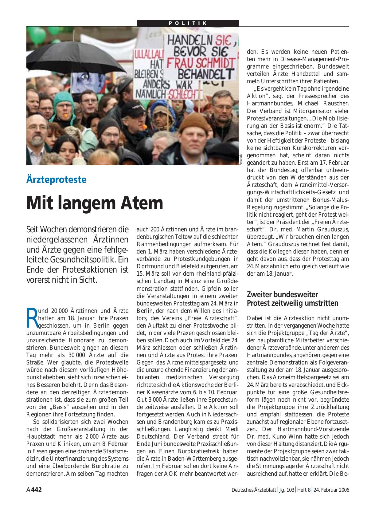 Vorschauseite 1: Ärzteproteste: Mit langem Atem