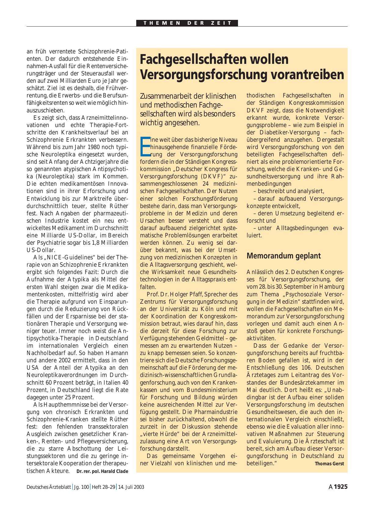 Vorschauseite 1: Fachgesellschaften wollen Versorgungsforschung vorantreiben