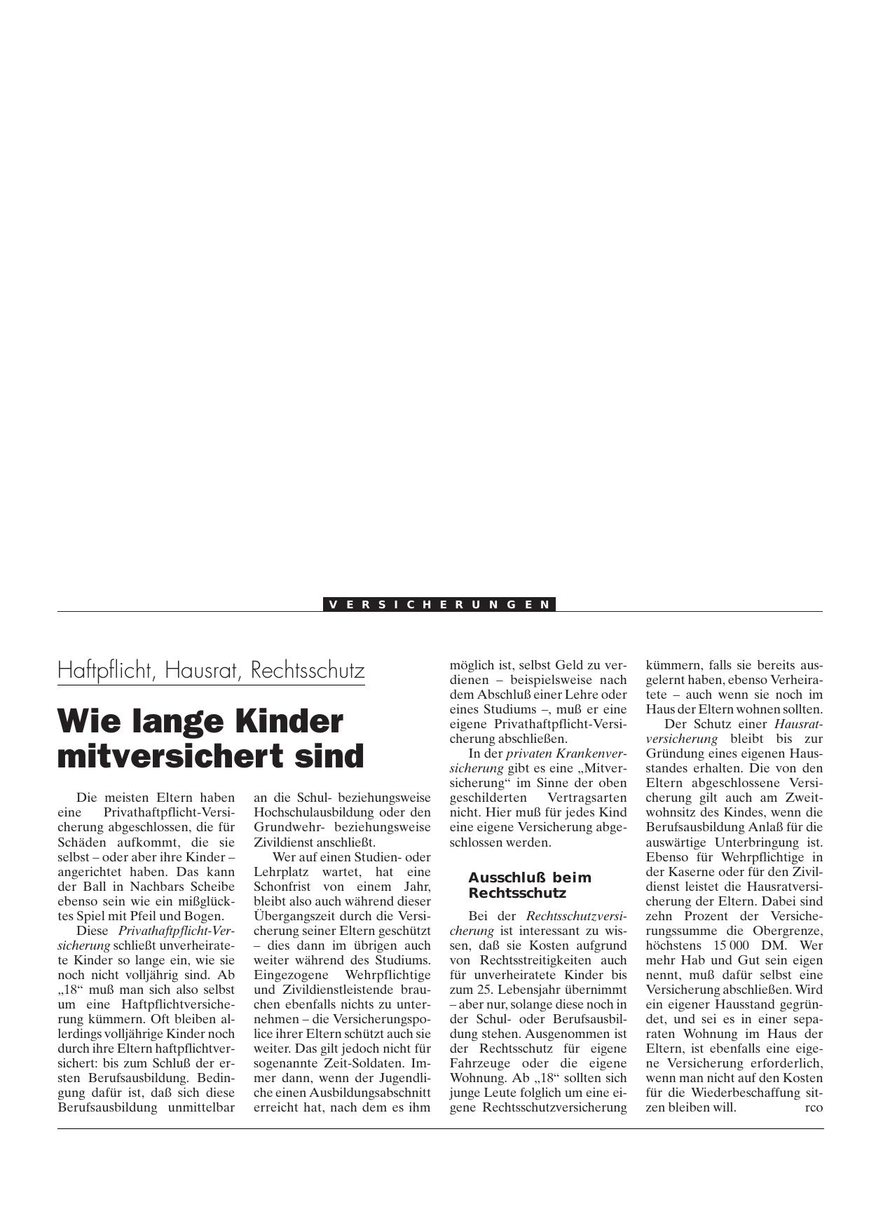 Vorschauseite 1: Haftpflicht, Hausrat, Rechtsschutz: Wie lange Kinder mitversichert sind