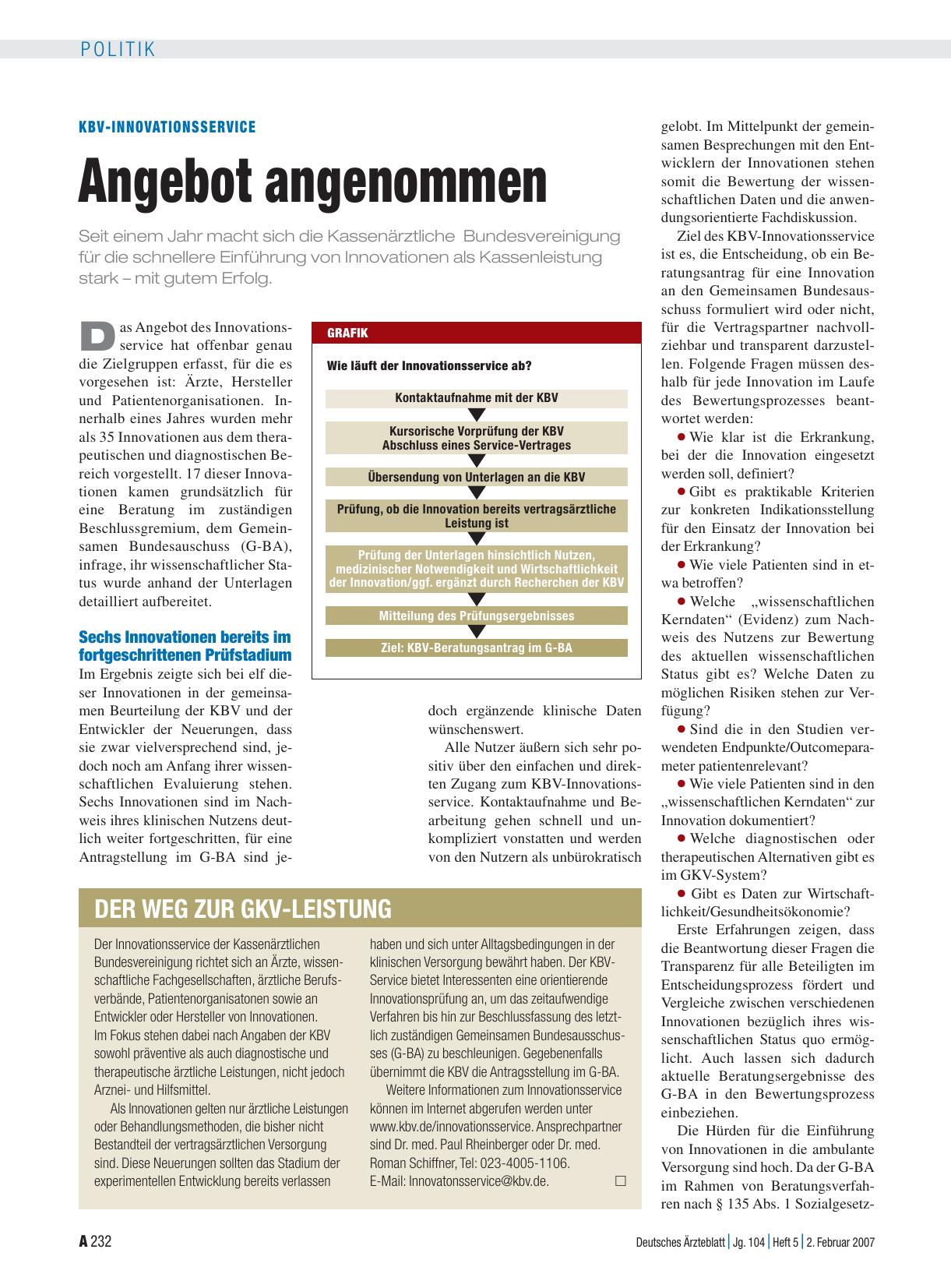 Vorschauseite 1: KBV-Innovationsservice: Angebot angenommen