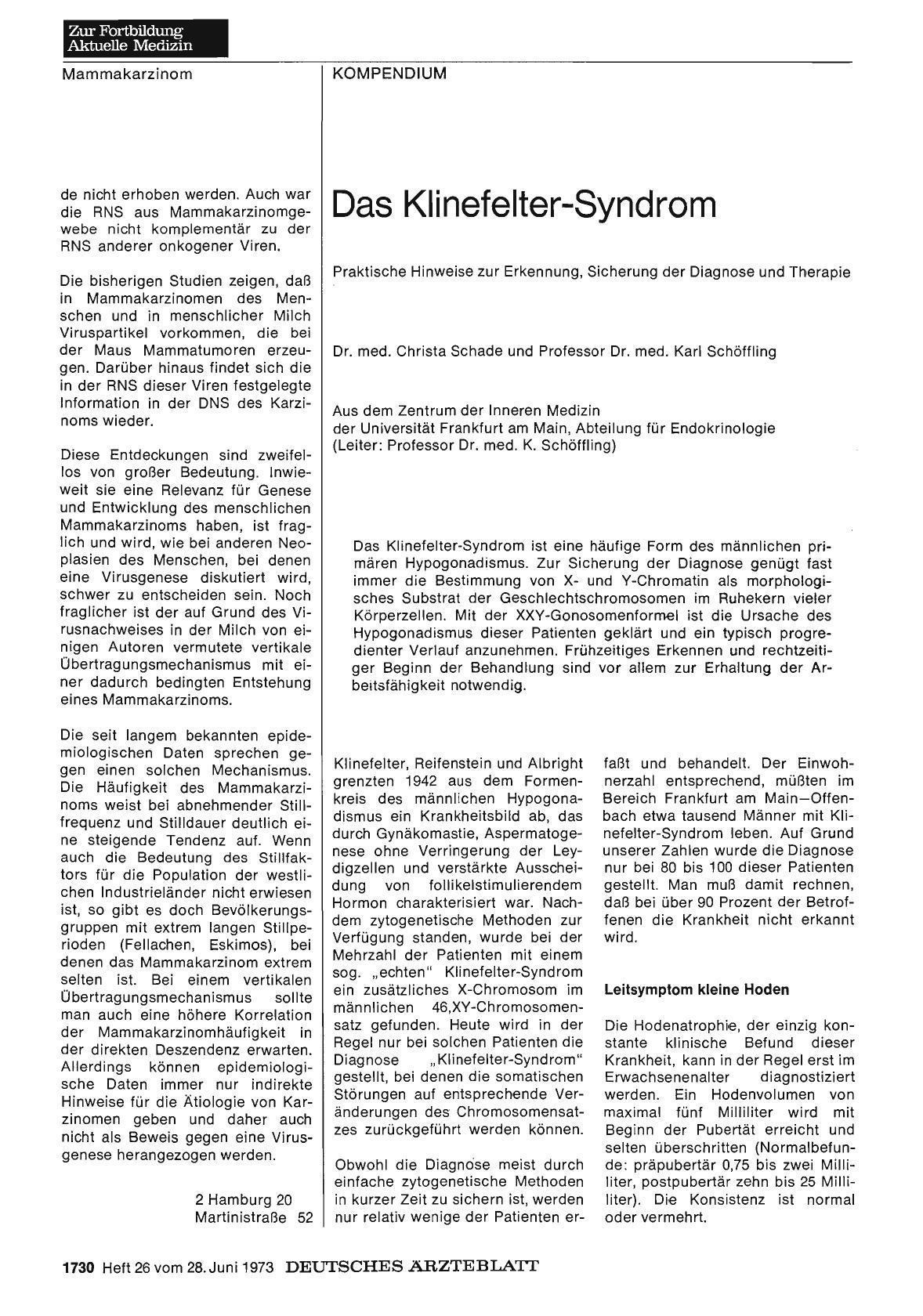 Vorschauseite 1: Das Klinefelter-Syndrom: Praktische Hinweise zur Erkennung, Sicherung der Diagnose und Therapie