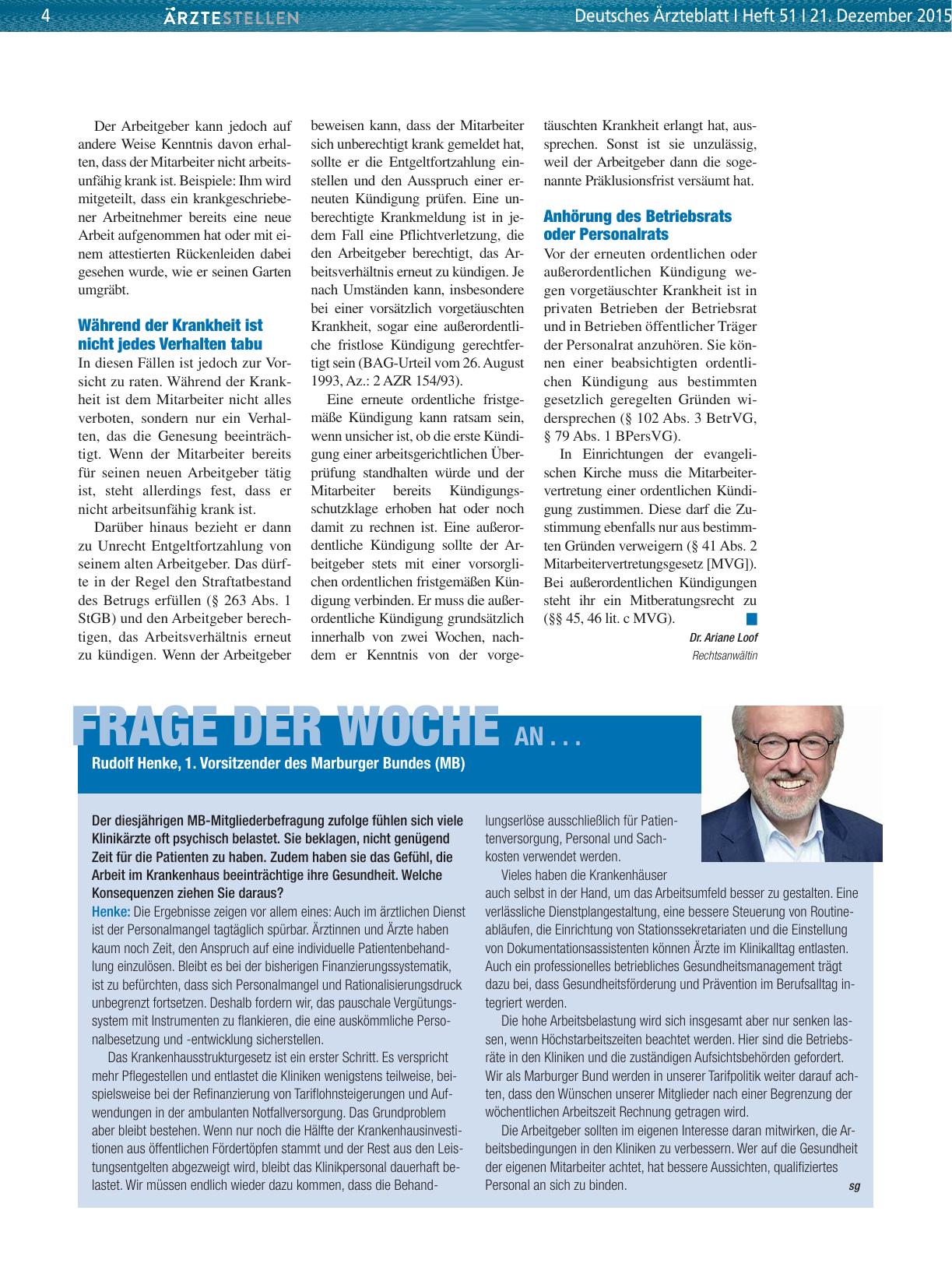 Vorschauseite 1: Frage der Woche an. .. Rudolf Henke, 1. Vorsitzender des Marburger Bundes (MB)