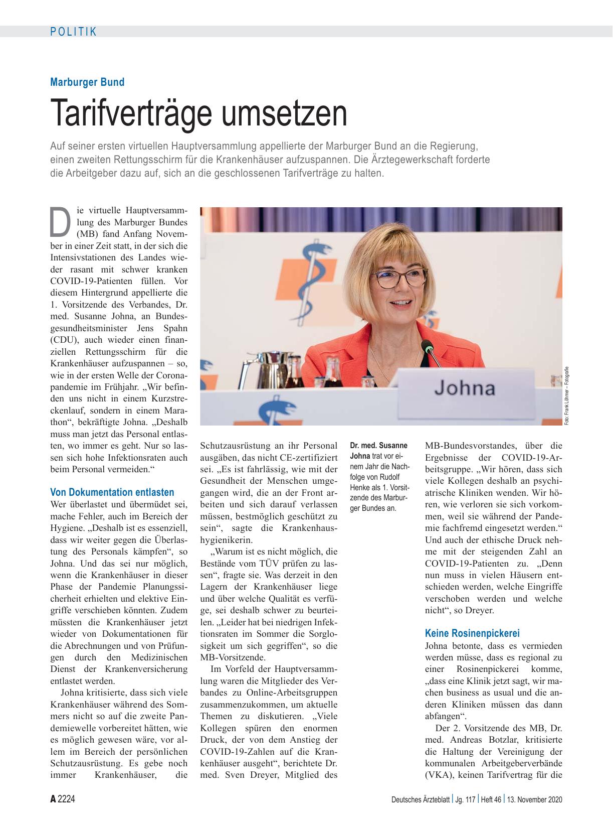Vorschauseite 1: Marburger Bund: Tarifverträge umsetzen
