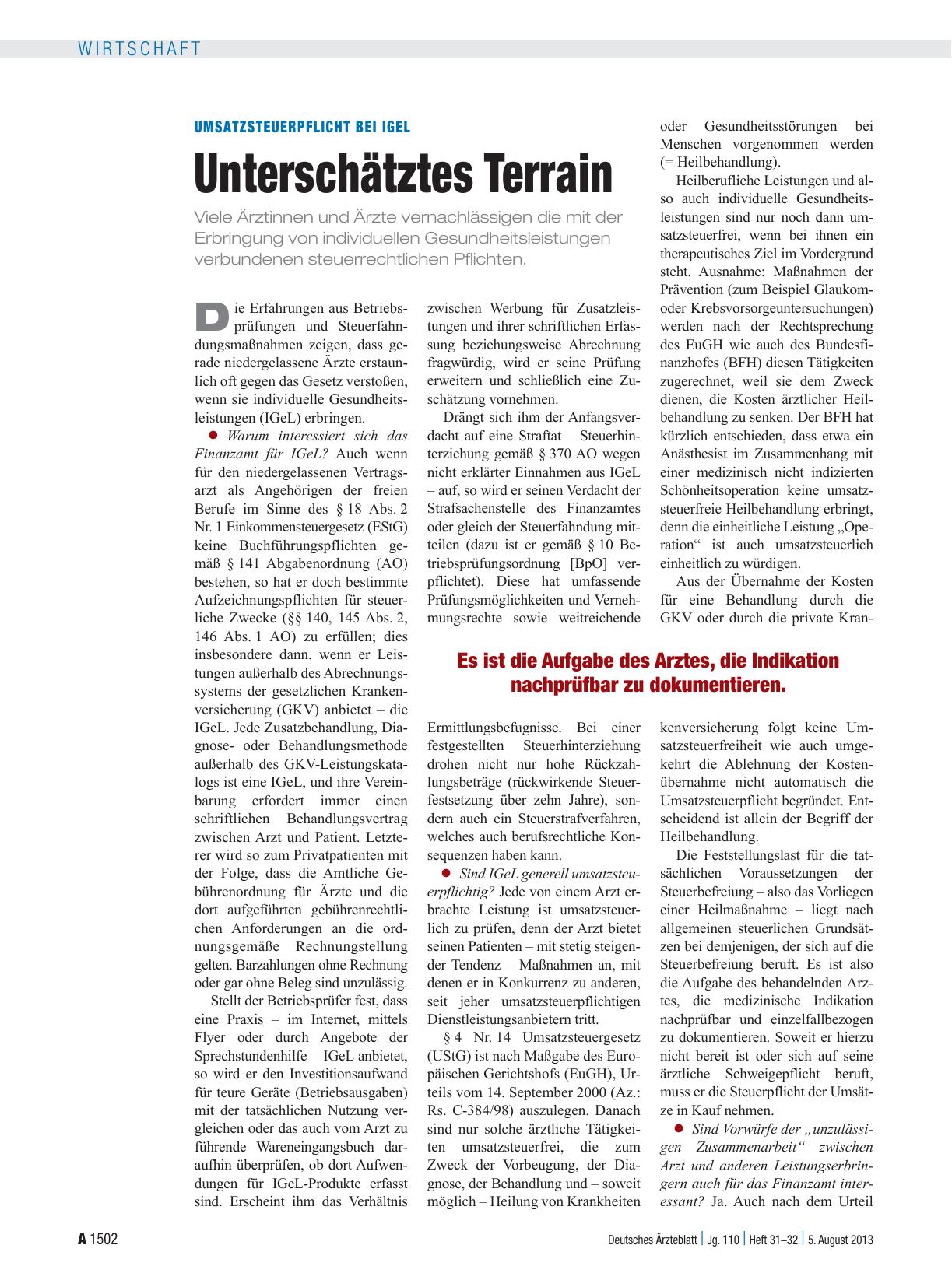 Vorschauseite 1: Umsatzsteuerpflicht bei IGeL: Unterschätztes Terrain