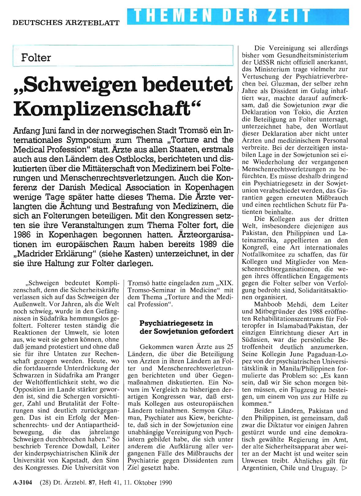 Vorschauseite 1: Folter: „Schweigen bedeutet Komplizenschaft“