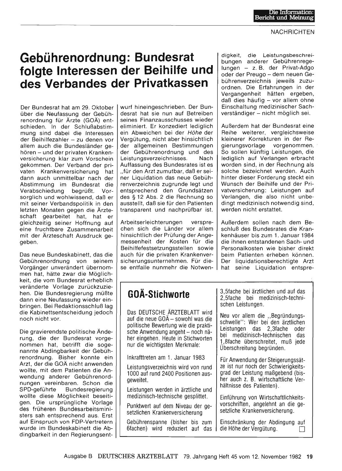 Vorschauseite 1: Gebührenordnung: Bundesrat folgte Interessen der Beihilfe und des Verbandes der Privatkassen