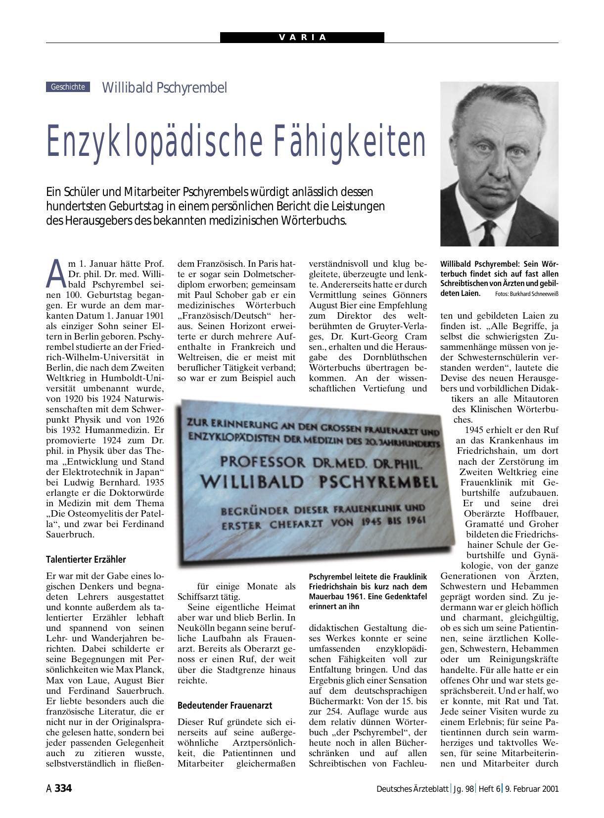Vorschauseite 1: Willibald Pschyrembel: Enzyklopädische Fähigkeiten