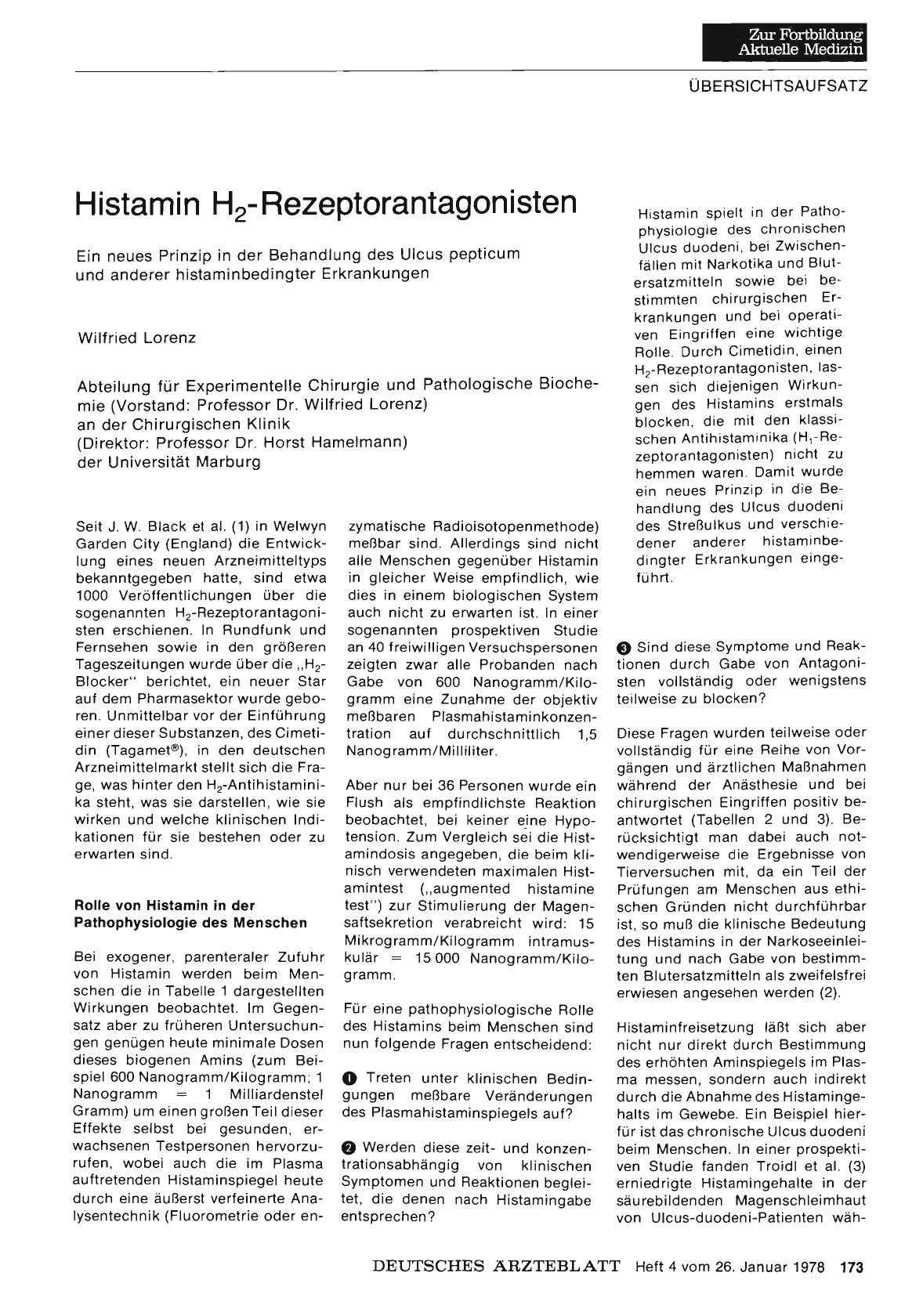 Vorschauseite 1: Histamin H2- Rezeptorantagonisten