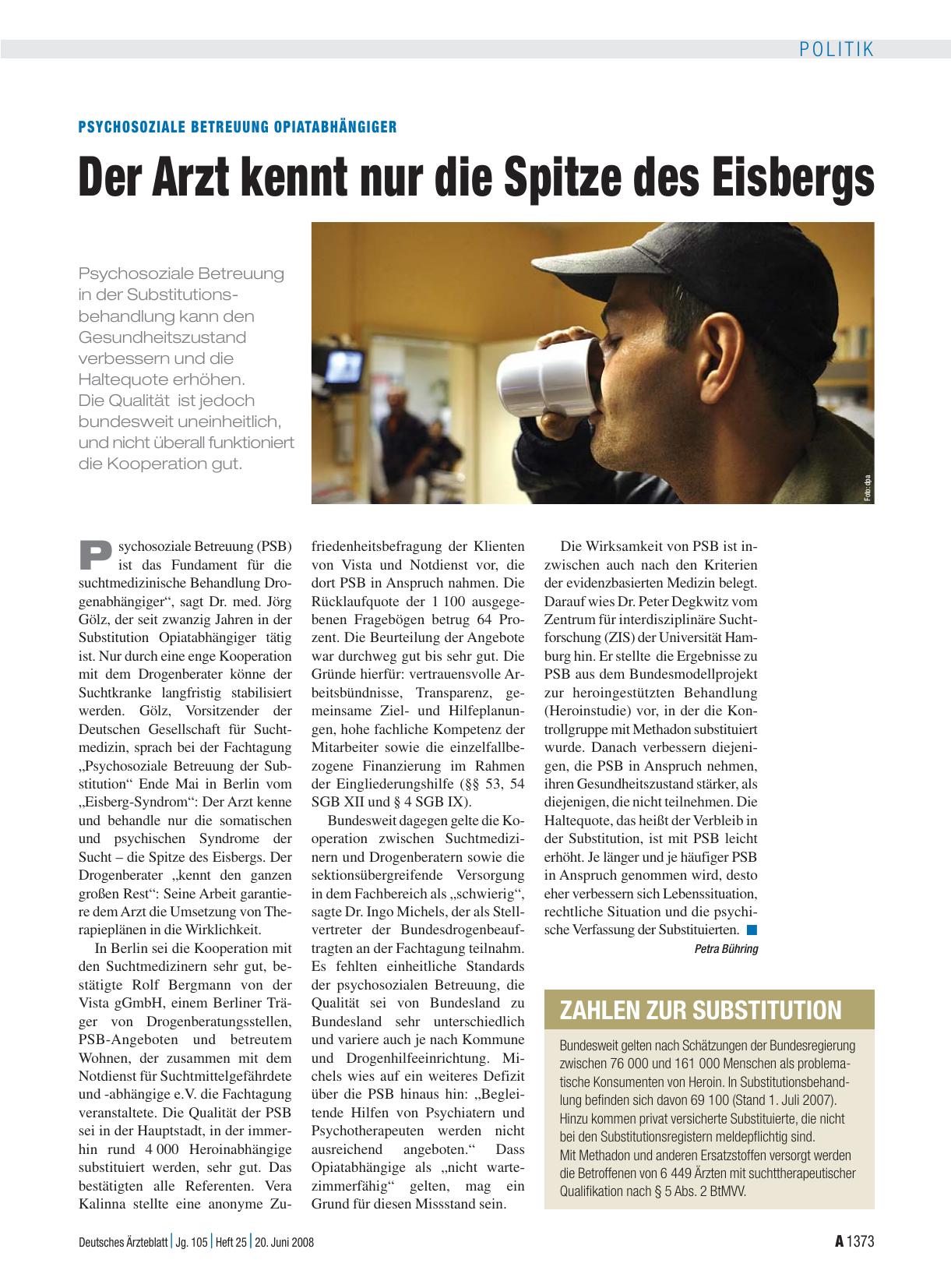 Vorschauseite 1: Psychosoziale Betreuung Opiatabhängiger: Der Arzt kennt nur die Spitze des Eisbergs