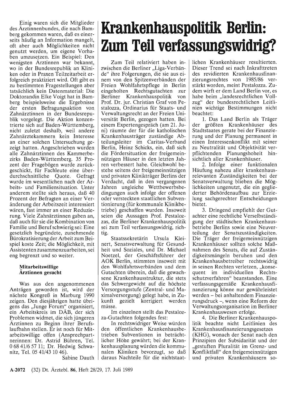 Vorschauseite 1: Krankenhauspolitik Berlin: Zum Teil verfassungswidrig?