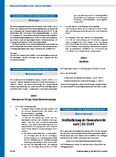 Vorschauseite 1: Änderungen des Vertrages Ärzte/Unfallversicherungsträger