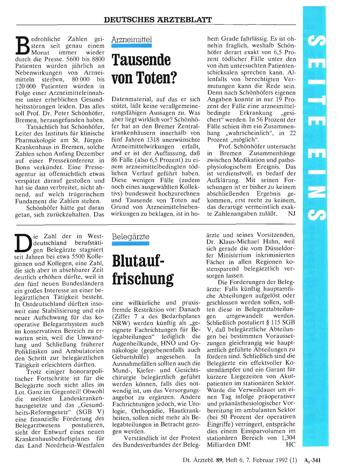 Vorschauseite 1: Belegärzte: Blutauffrischung