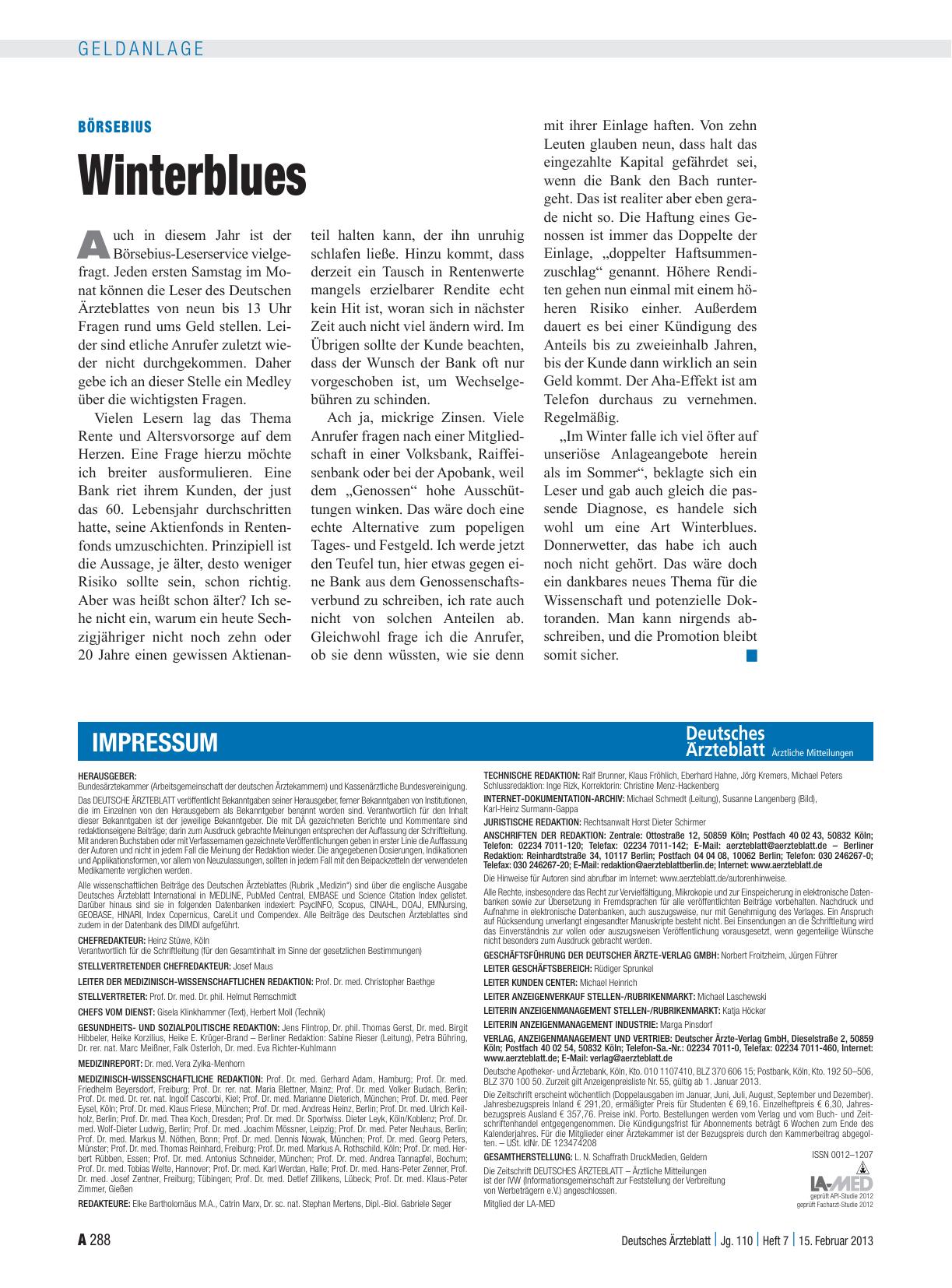 Vorschauseite 1: Börsebius: Winterblues