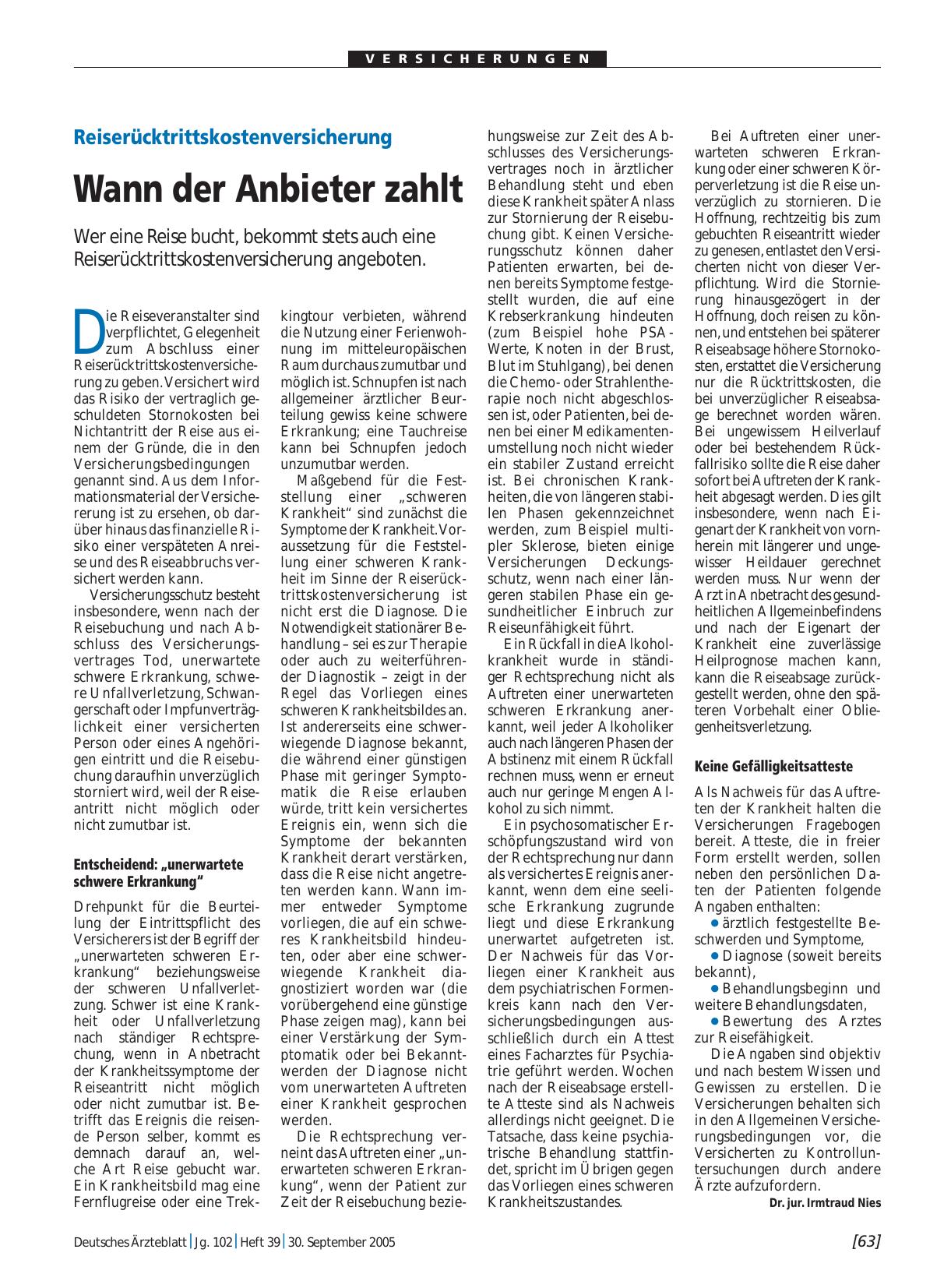 Vorschauseite 1: Reiserücktrittskostenversicherung: Wann der Anbieter zahlt