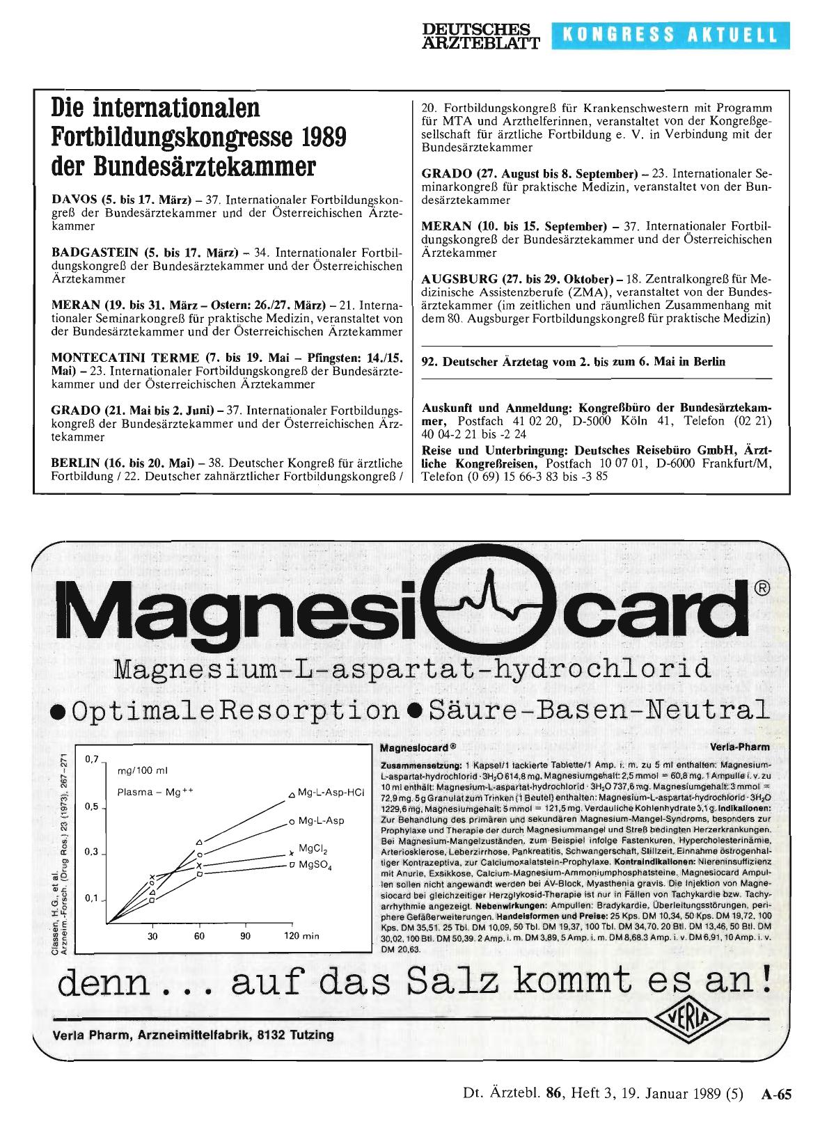Vorschauseite 1: Die internationalen Fortbildungskongresse 1989 der Bundesärztekammer