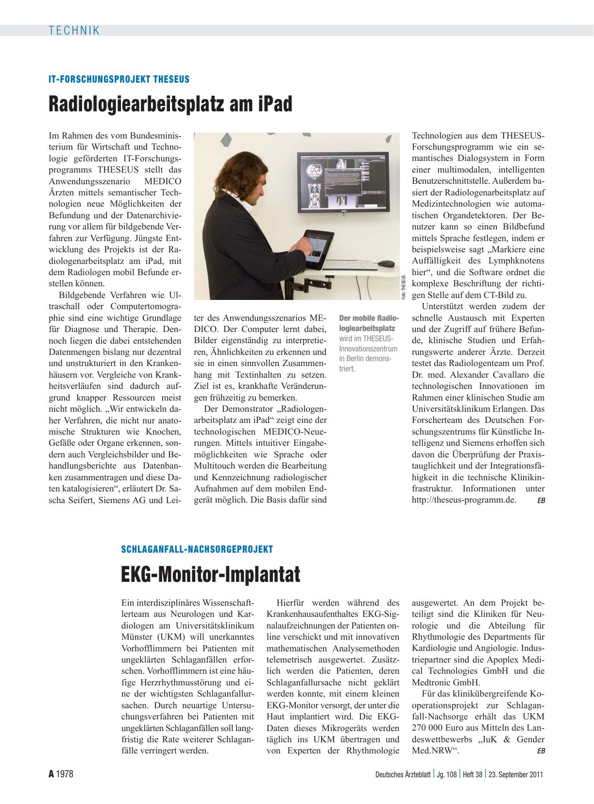 Vorschauseite 1: Schlaganfall-Nachsorgeprojekt: EKG-Monitor-Implantat