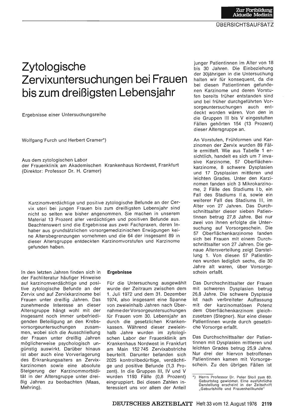Vorschauseite 1: Zytologische Zervixuntersuchungen bei Frauen bis zum dreißigsten Lebensjahr
