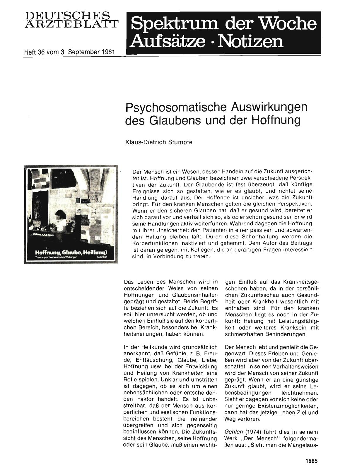 Vorschauseite 1: Psychosomatische Auswirkungen des Glaubens und der Hoffnung