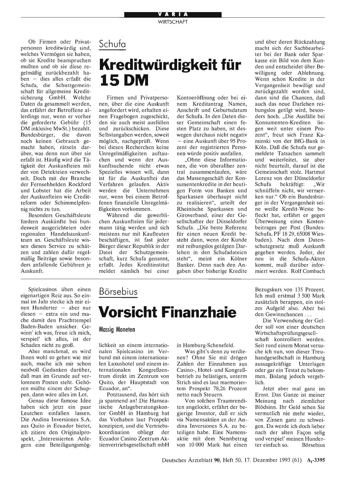 Vorschauseite 1: Schufa: Kreditwürdigkeit für 15 DM