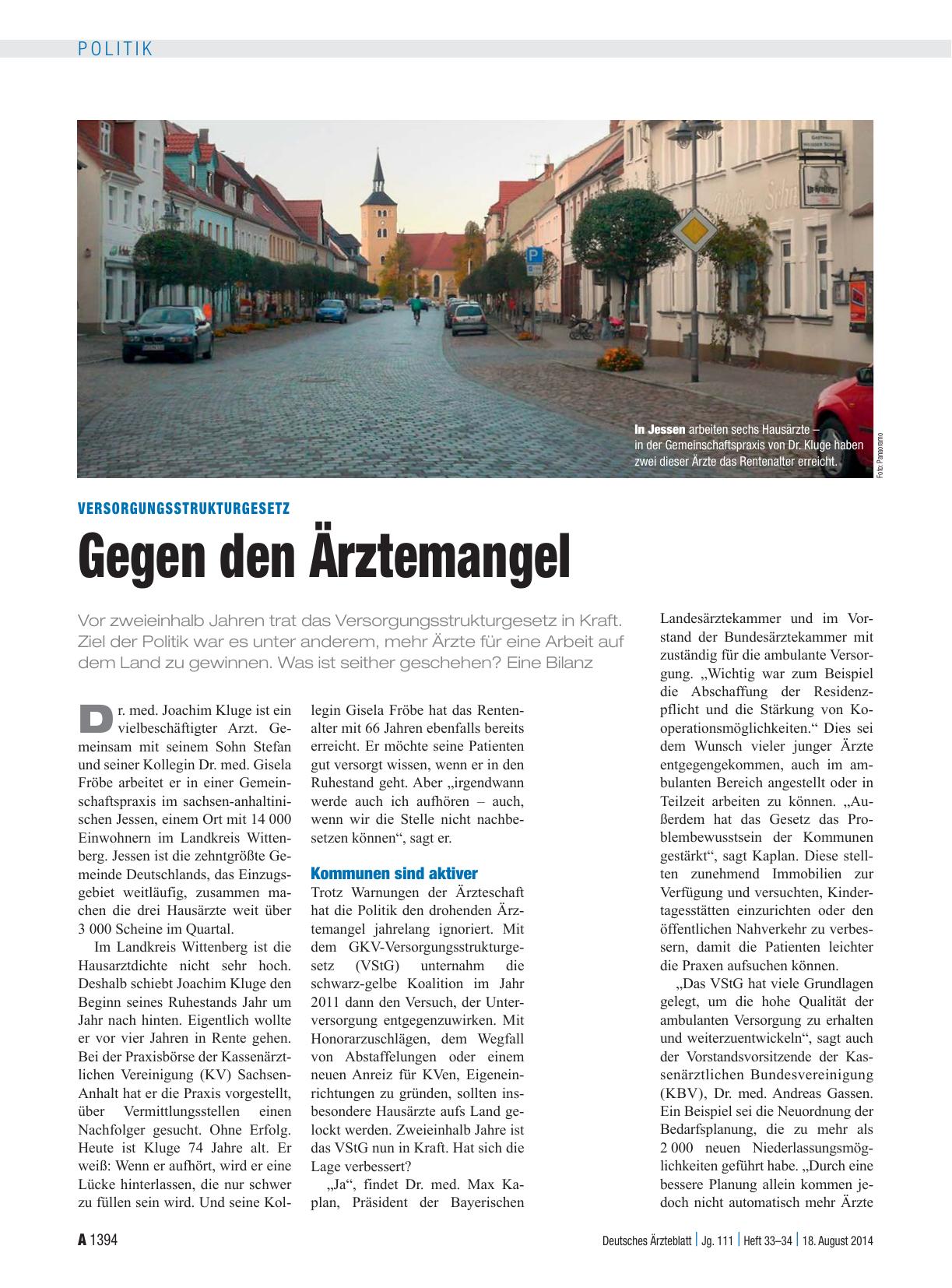 Vorschauseite 1: Versorgungsstrukturgesetz: Gegen den Ärztemangel