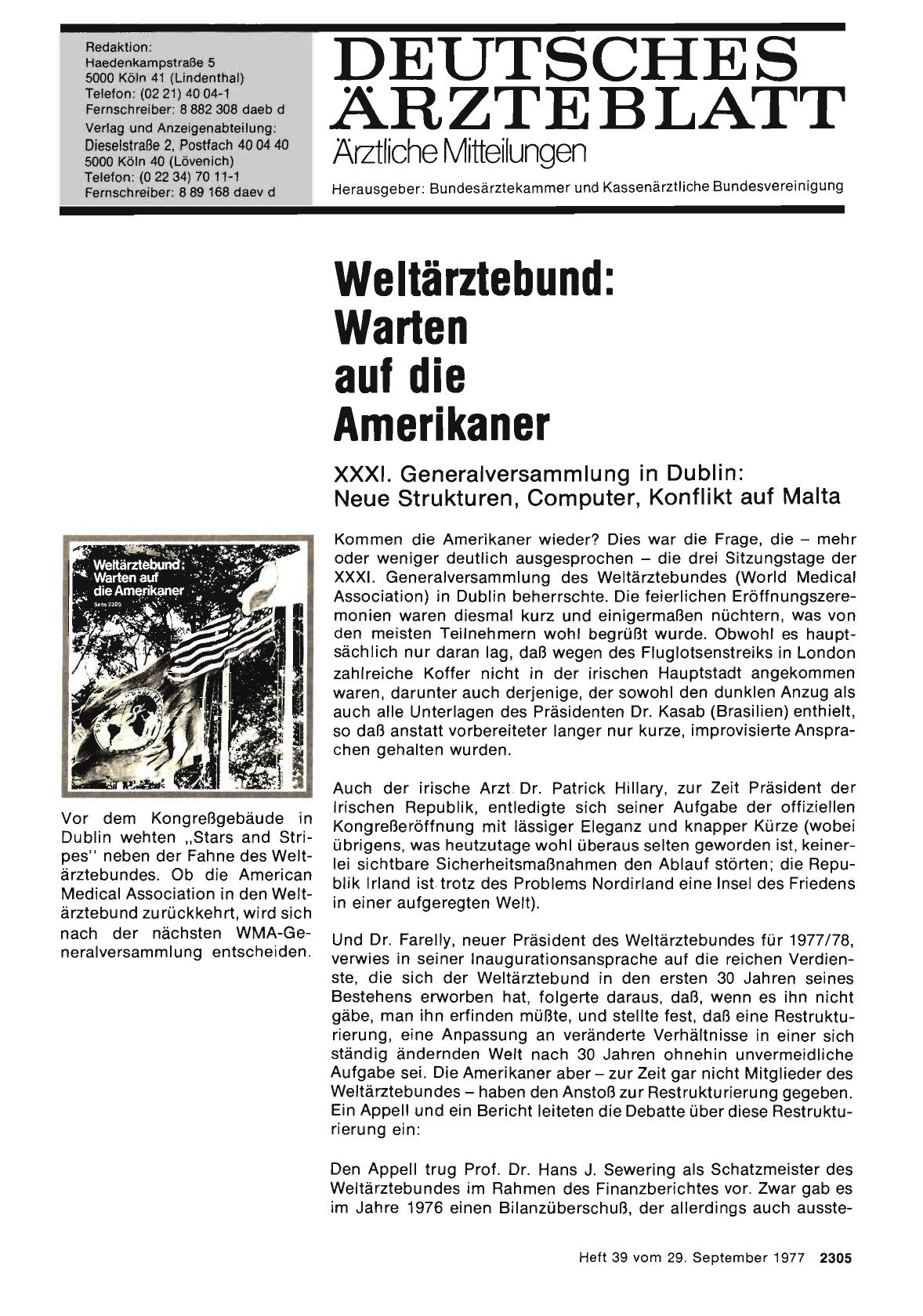 Vorschauseite 1: Weltärztebund: Warten auf die Amerikaner (Teil 1)