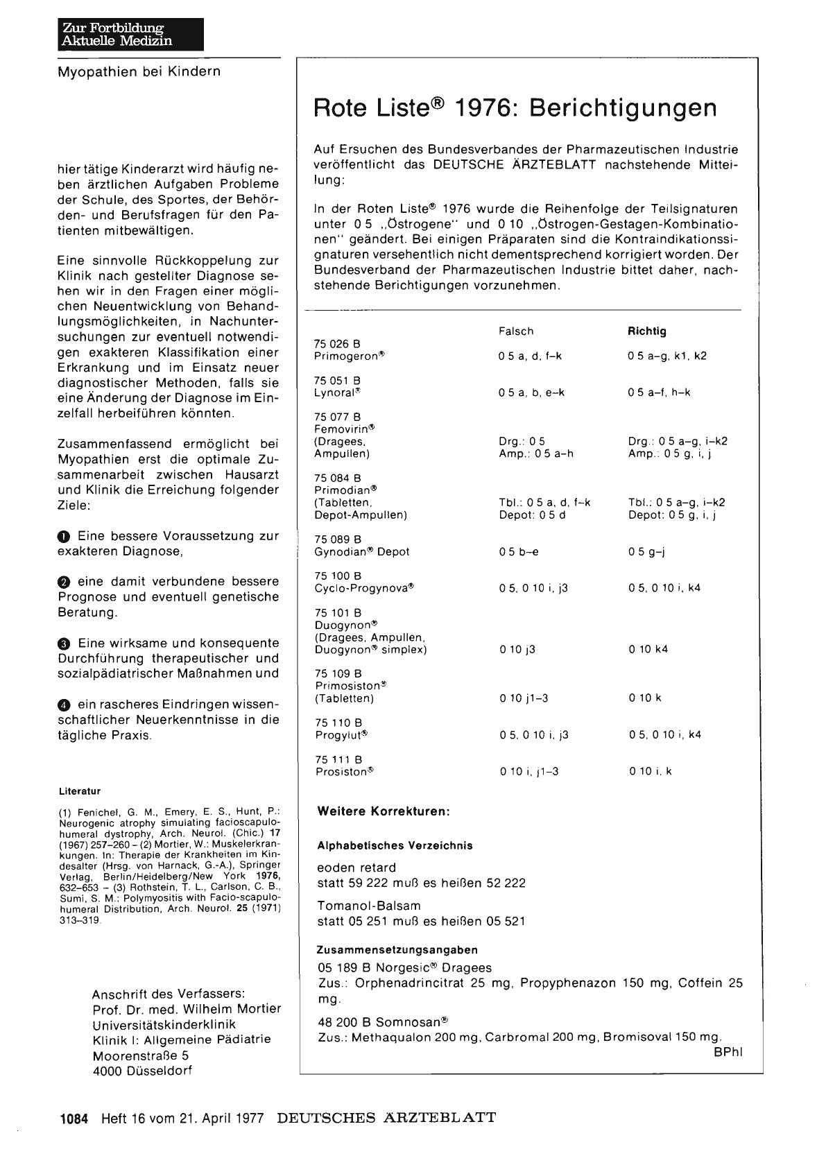 Vorschauseite 1: Rote Liste® 1976: Berichtigungen
