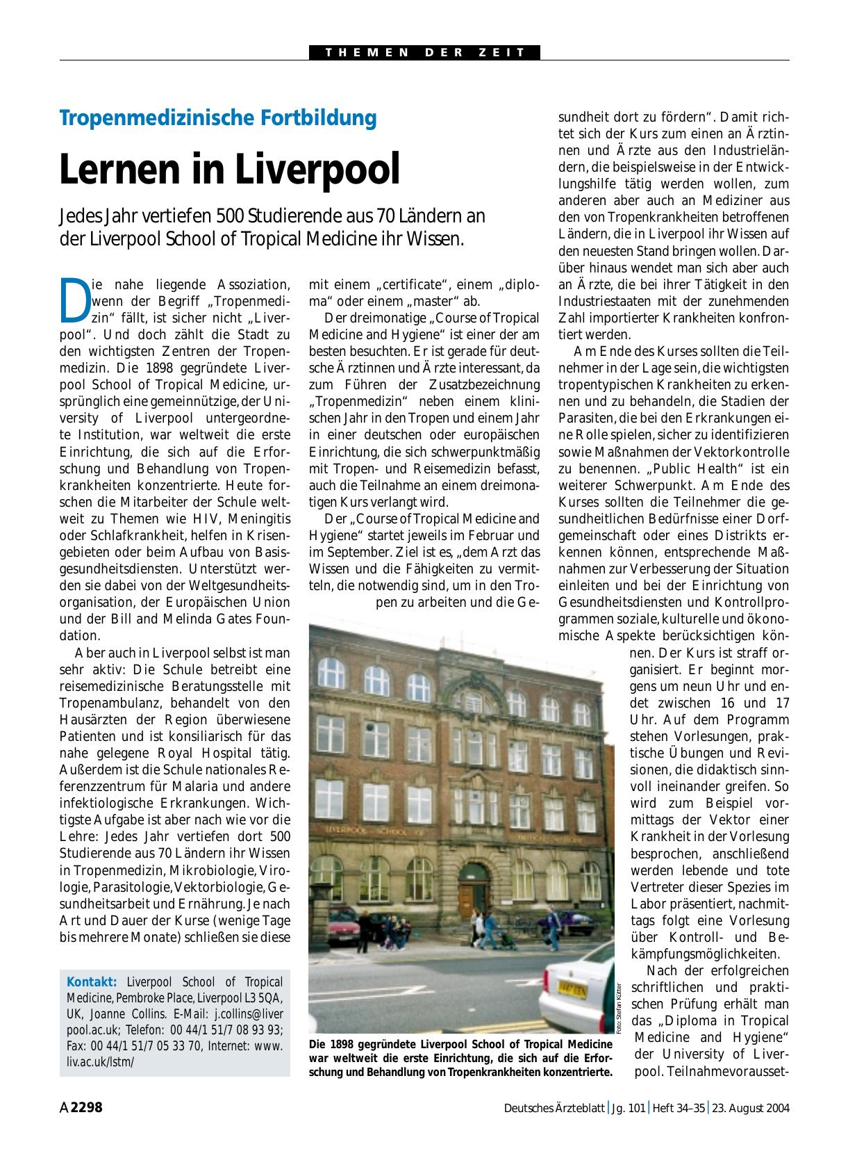 Vorschauseite 1: Tropenmedizinische Fortbildung: Lernen in Liverpool