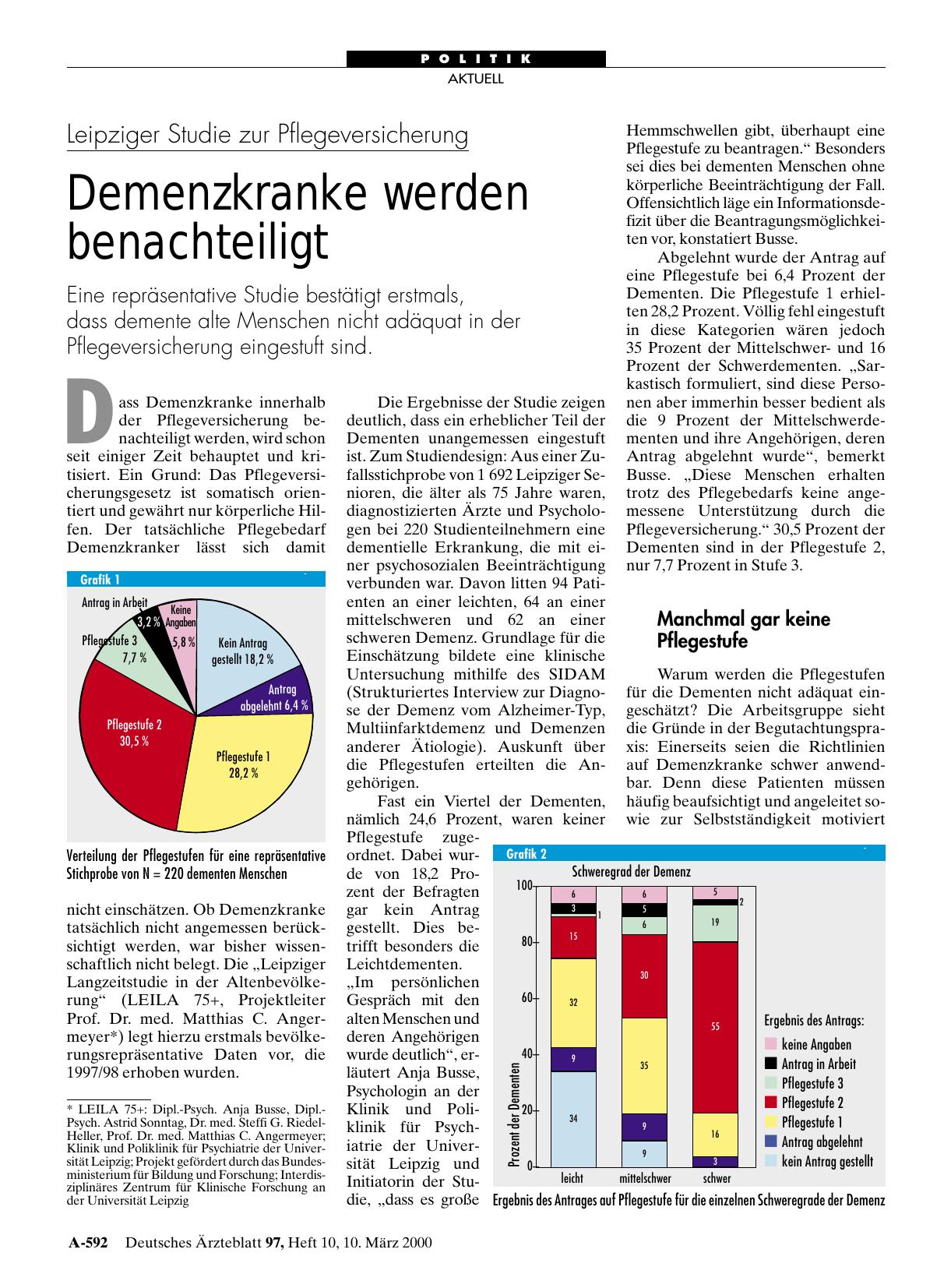 Vorschauseite 1: Leipziger Studie zur Pflegeversicherung: Demenzkranke werden benachteiligt