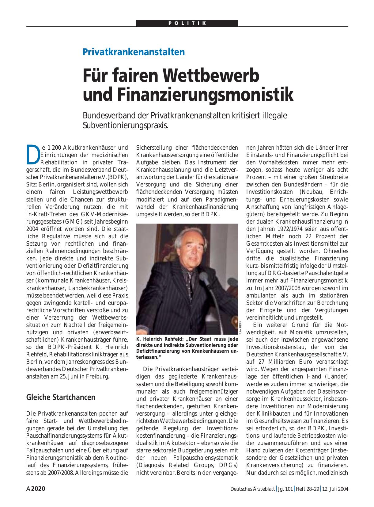 Vorschauseite 1: Privatkrankenanstalten: Für fairen Wettbewerb und Finanzierungsmonistik