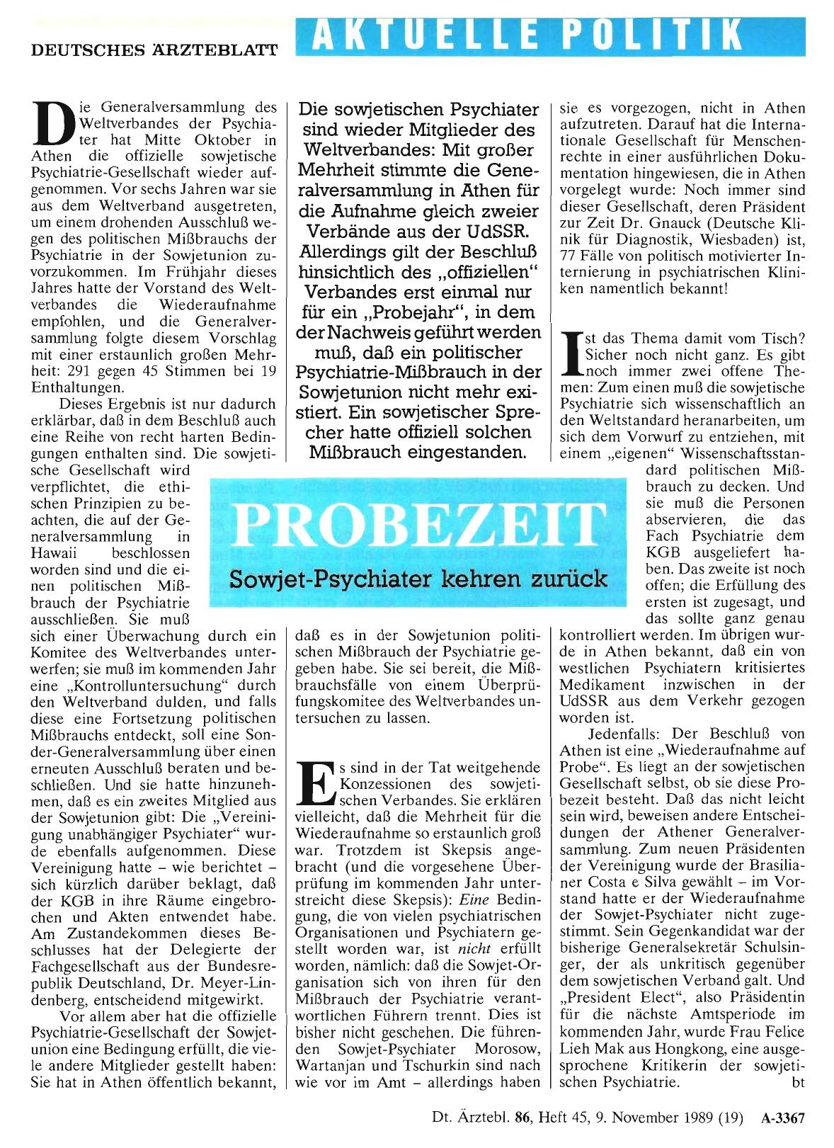 Vorschauseite 1: Probezeit: Sowjet-Psychiater kehren zurück