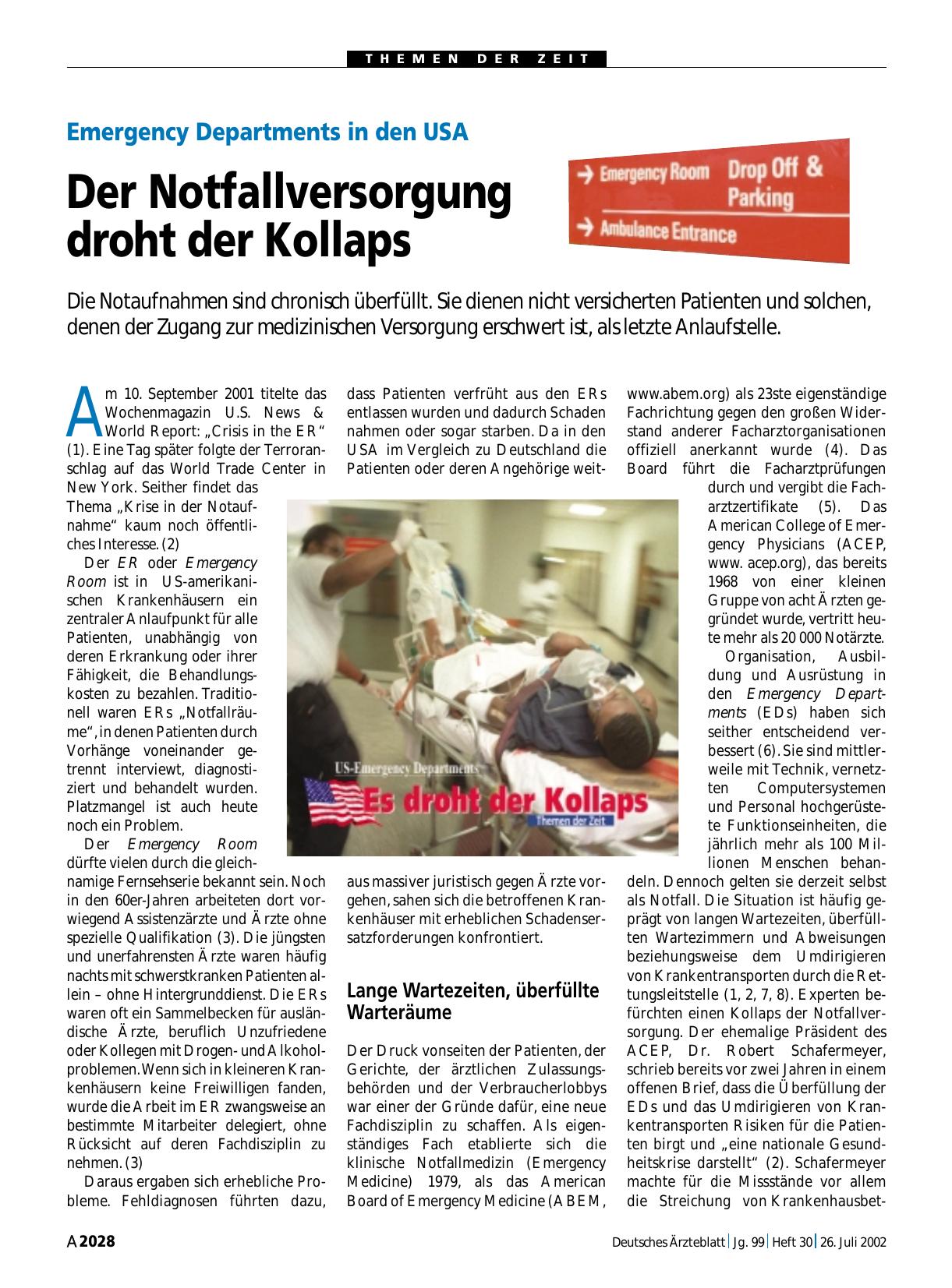 Vorschauseite 1: Emergency Departments in den USA: Der Notfallversorgung droht der Kollaps