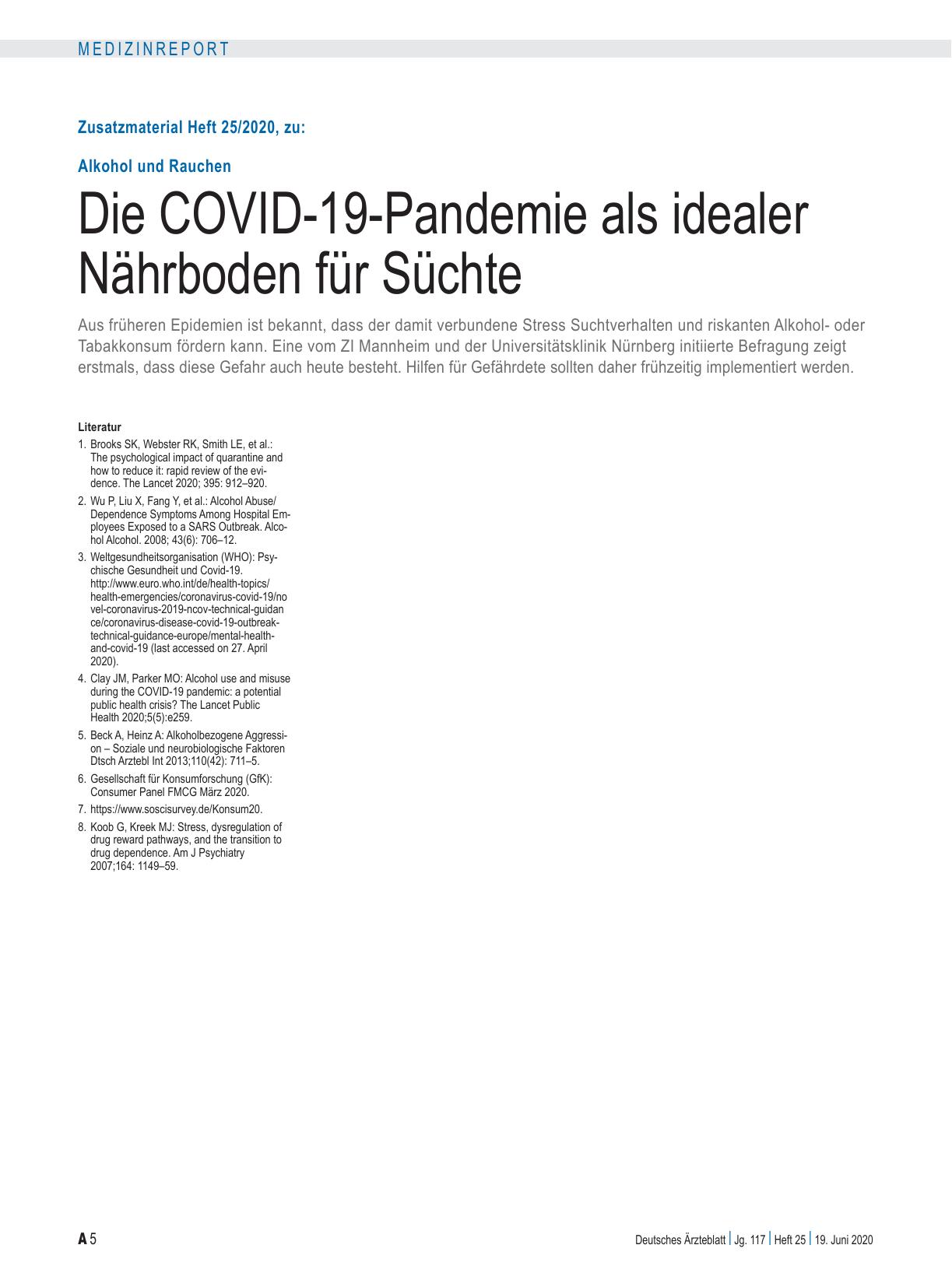 Vorschauseite 4: Alkohol und Rauchen: Die COVID-19-Pandemie als idealer Nährboden für Süchte
