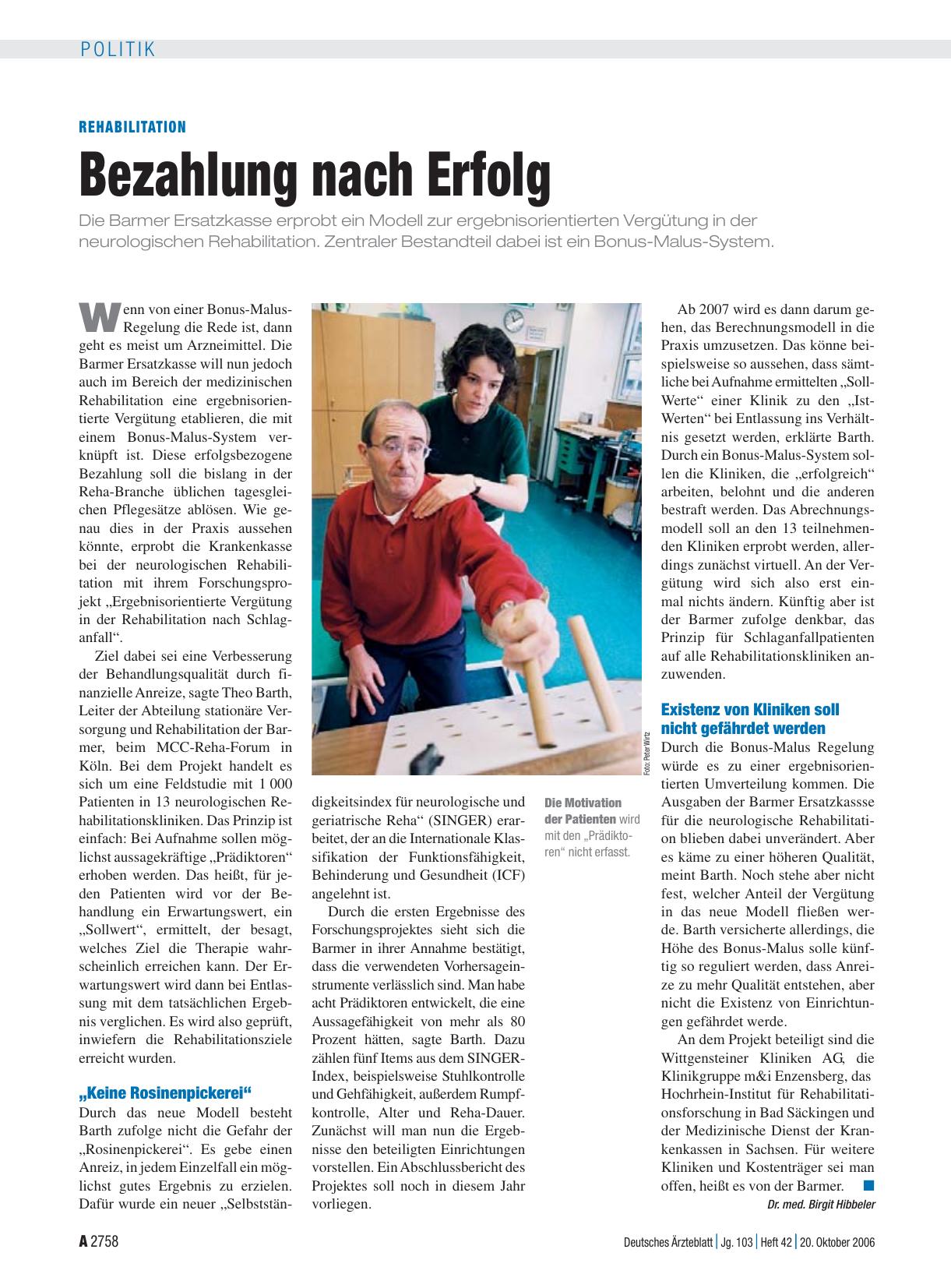 Vorschauseite 1: Rehabilitation: Bezahlung nach Erfolg