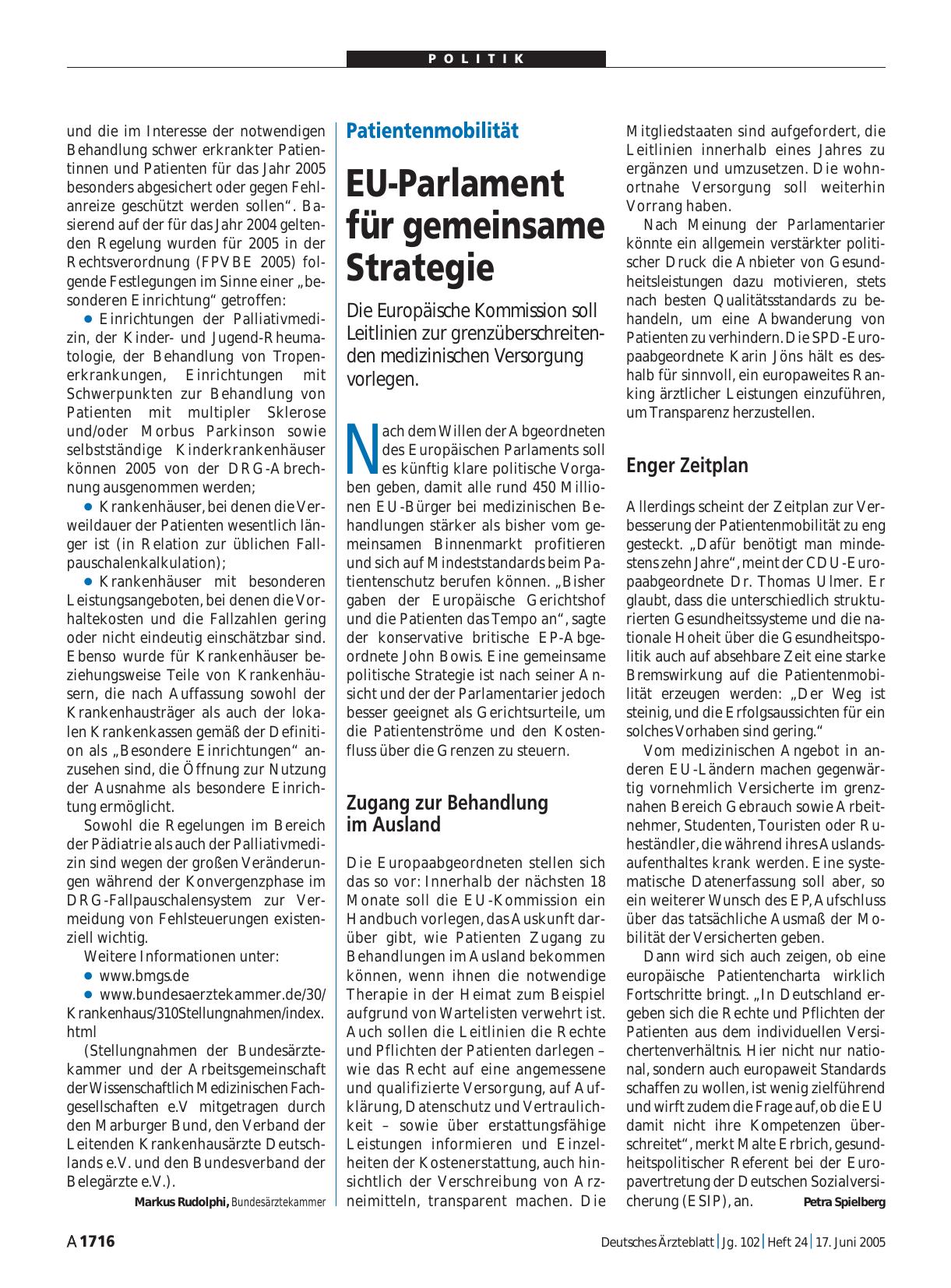 Vorschauseite 1: Patientenmobilität: EU-Parlament für gemeinsame Strategie