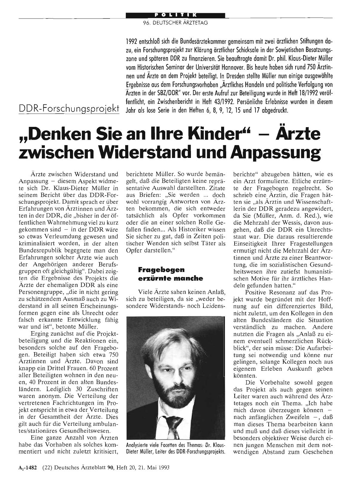 Vorschauseite 1: DDR-Forschungsprojekt: „Denken Sie an Ihre Kinder“ Arzte zwischen Widerstand und Anpassung