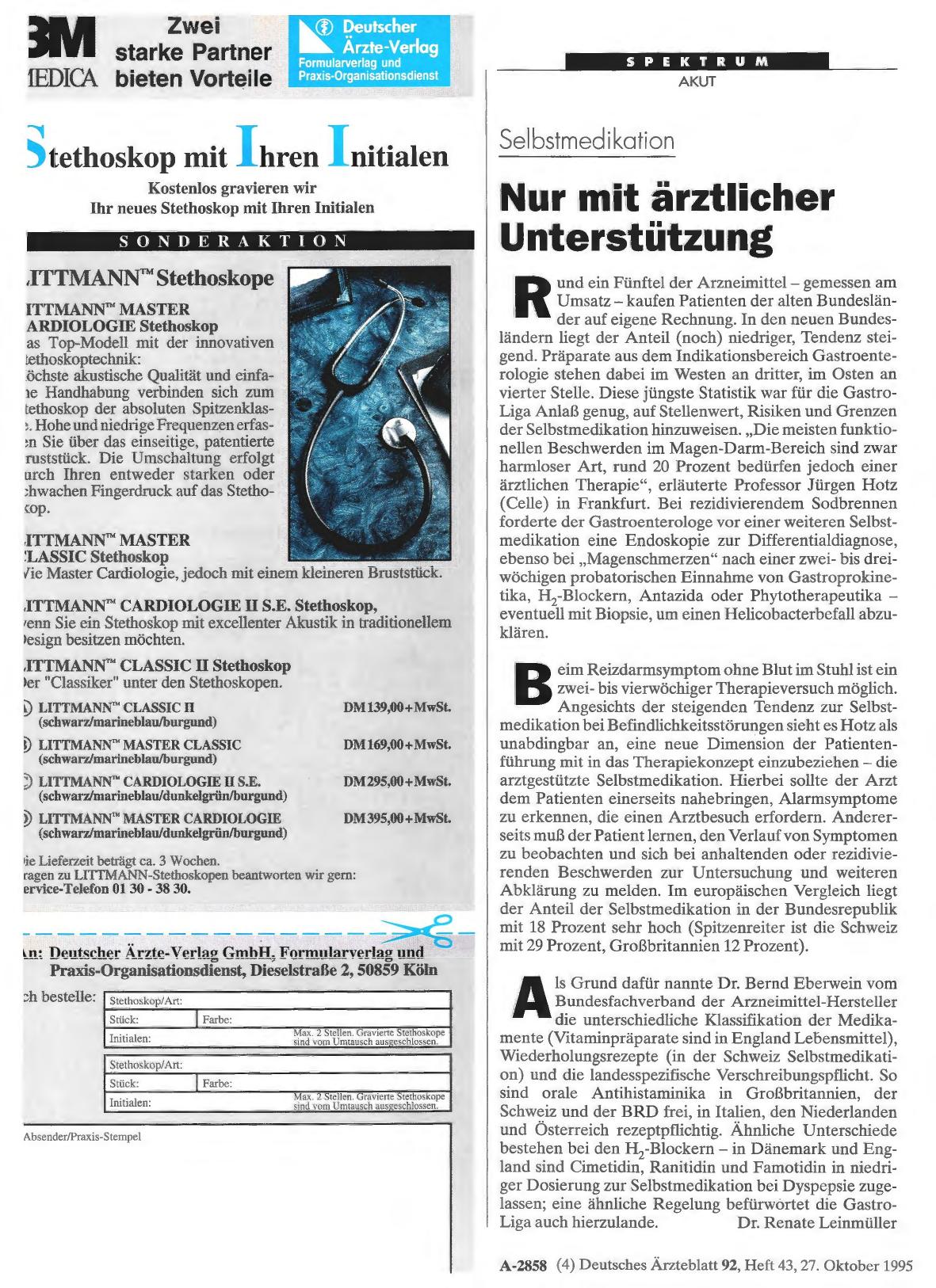 Vorschauseite 1: Selbstmedikation: Nur mit ärztlicher Unterstützung