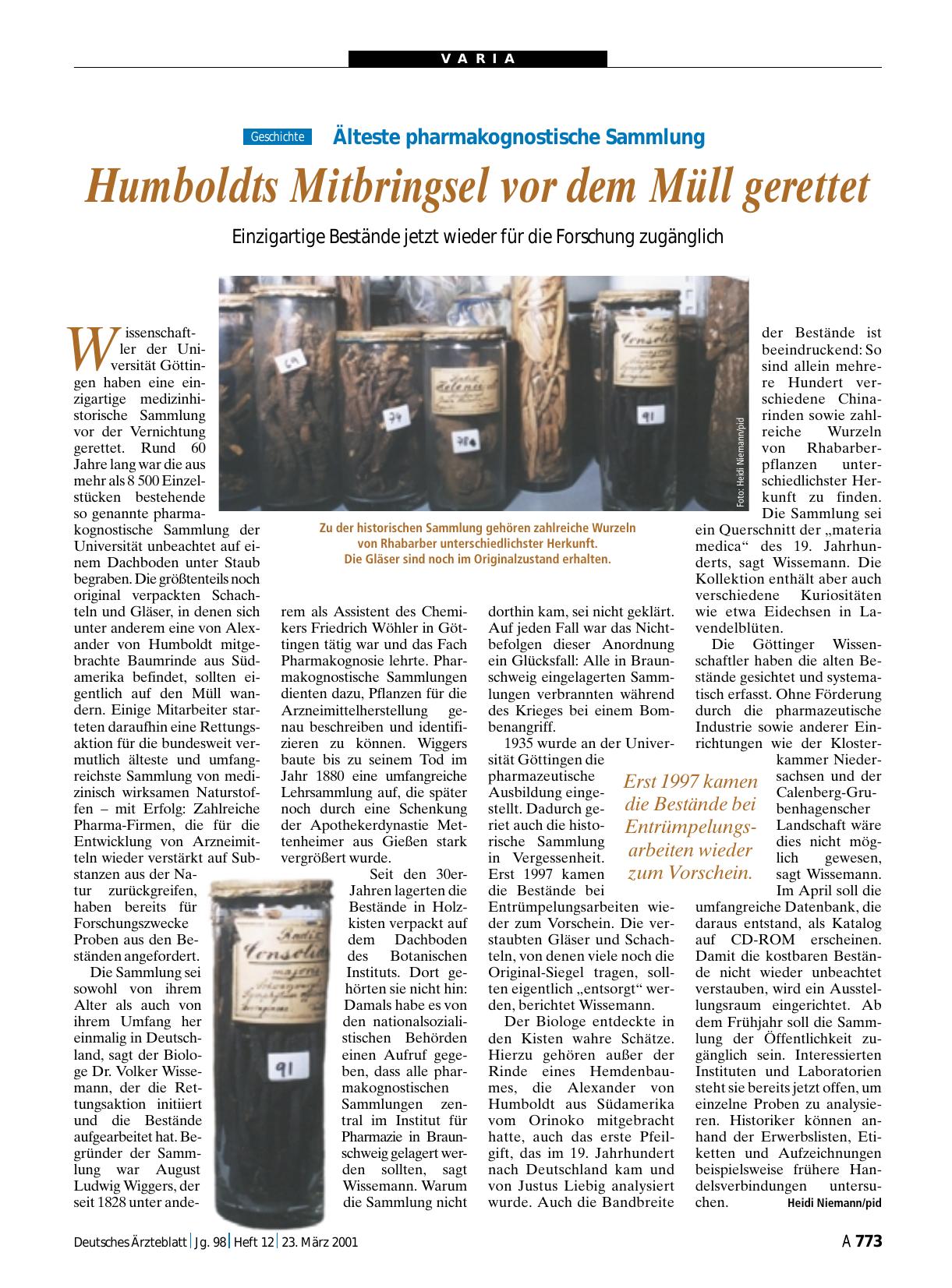 Vorschauseite 1: Älteste pharmakognostische Sammlung: Humboldts Mitbringsel vor dem Müll gerettet