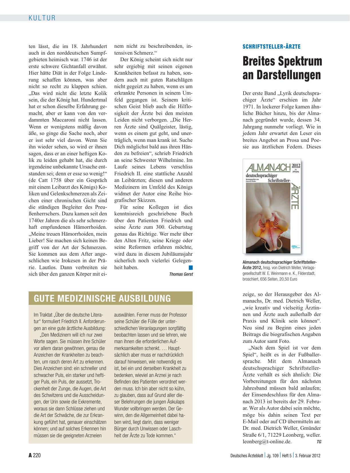 Vorschauseite 1: Schriftsteller-Ärzte: Breites Spektrum an Darstellungen